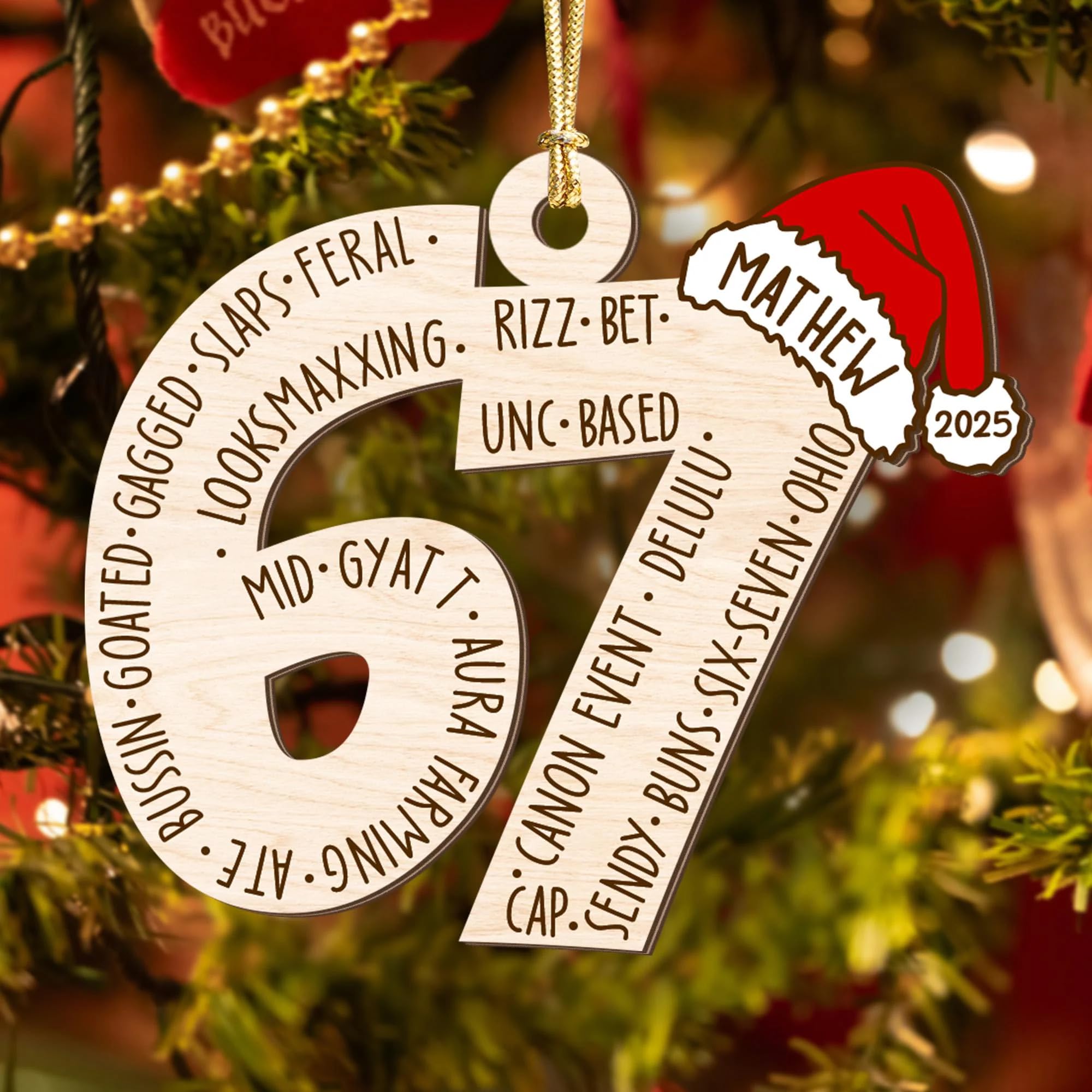 Lallamotion Funny 6 7 Meme Christmas Ornament 2025 – Teen Slang Orname - View 4