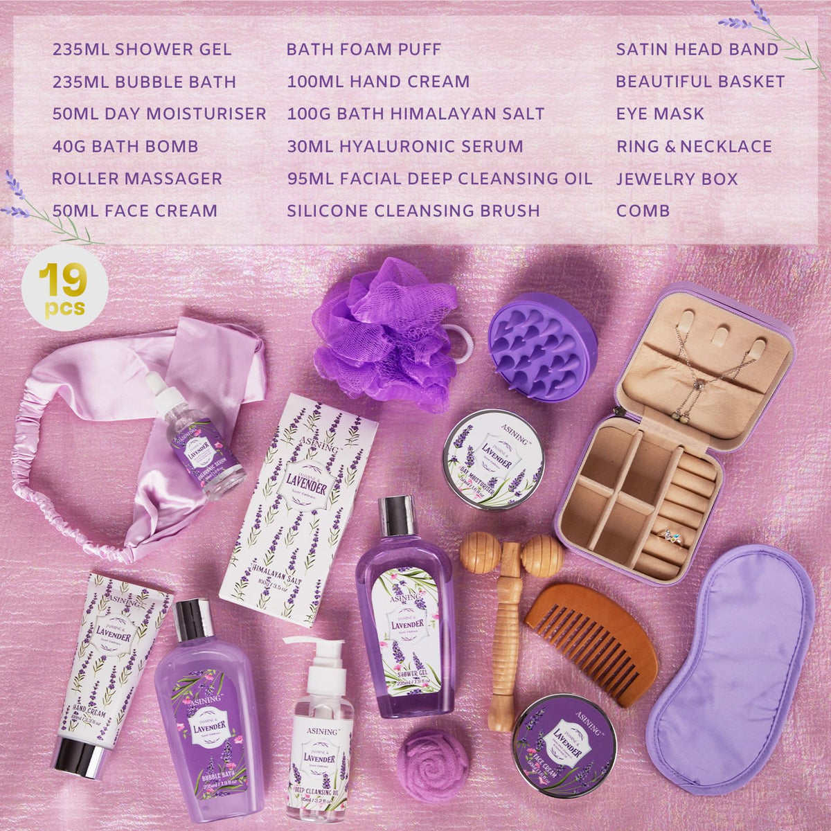 Gift for Women Lavender Bath and Body Gift Basket Facial - ASINING Official Imagery - 3