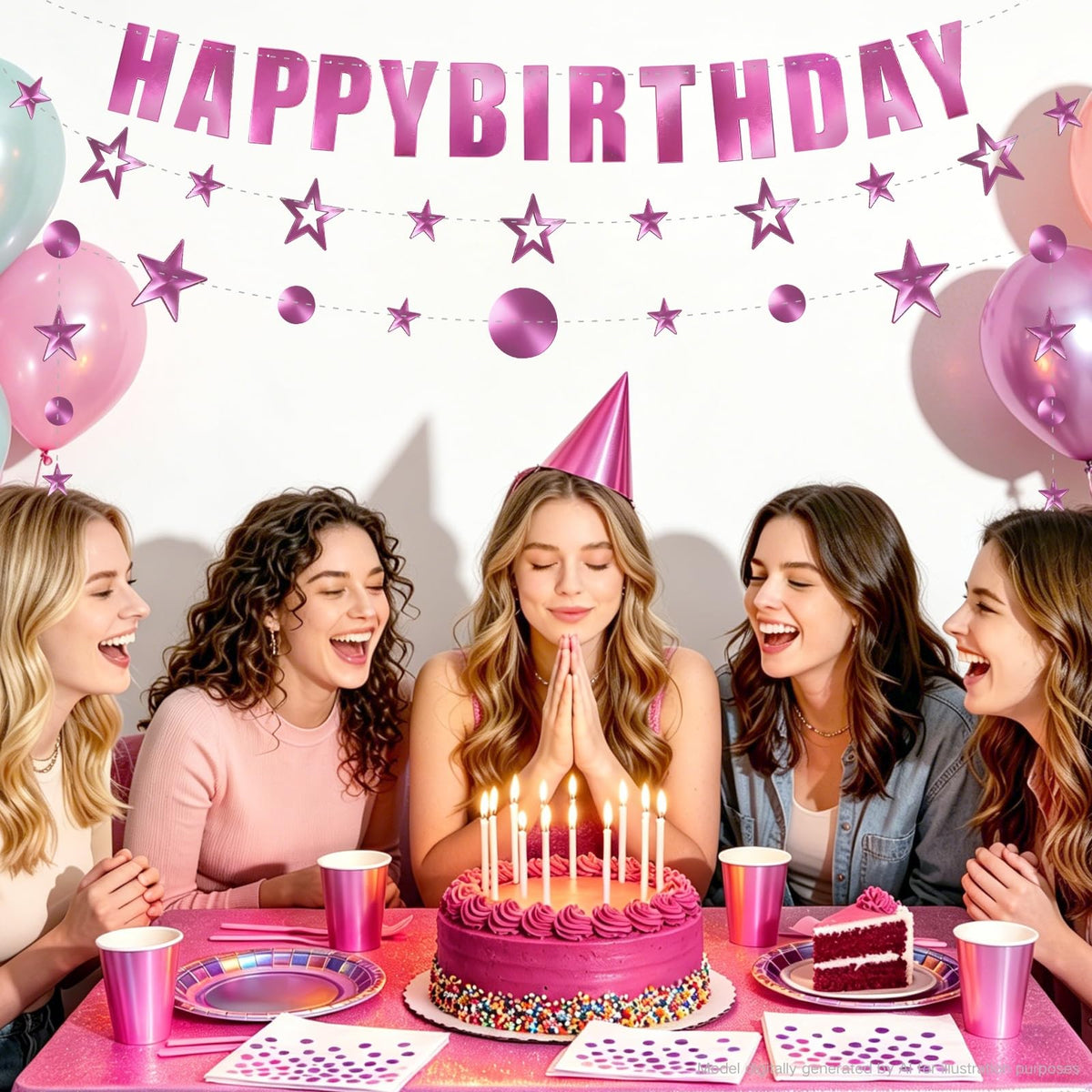 Pink Iridescent Party Supplies Holographic Birthday - CQQLMQQD Official Imagery - 3