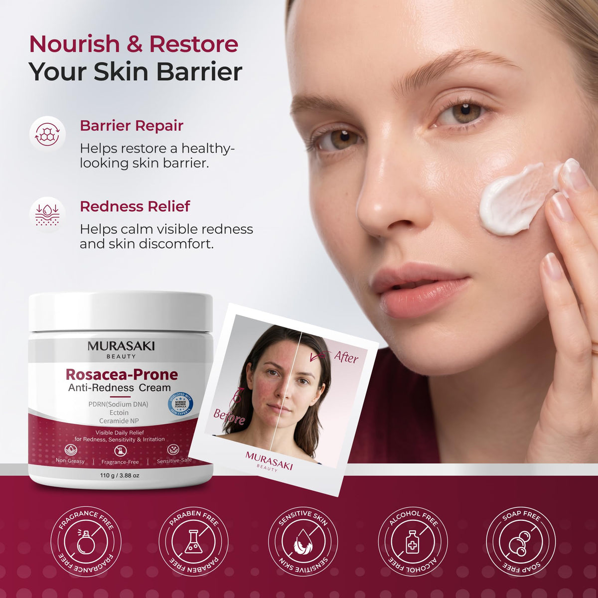 Rosacea Treatment for Face Anti Redness Barrier Cream 2Pack - MURASAKI BEAUTY Official Imagery - 7