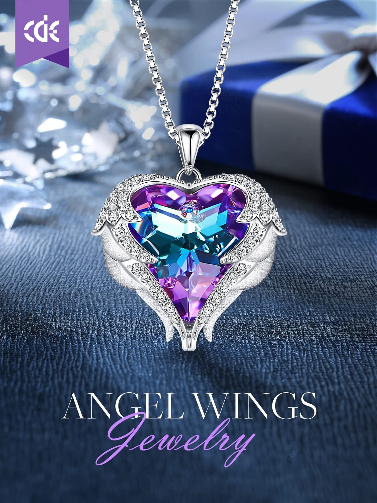 CDE Angel Wings Heart Birthstone Pendant Necklace Gift for - CDE Official Imagery - 4