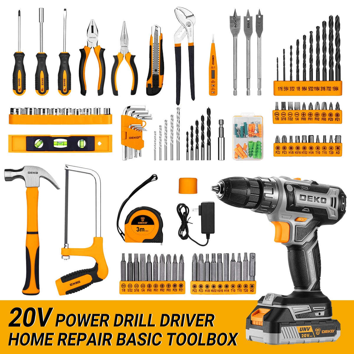 Cordless Drill Tool Kit Set 20V Power Drill Tool Box with - DEKOPRO Official Imagery - 3