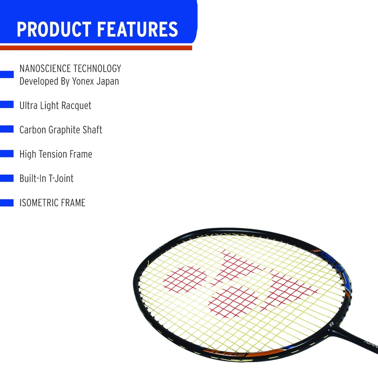 YONEX Nanoray 10F Hi-Flex pre-strung badminton racquet with lightweight frame and ergonomic grip, suitable for competitive play.
