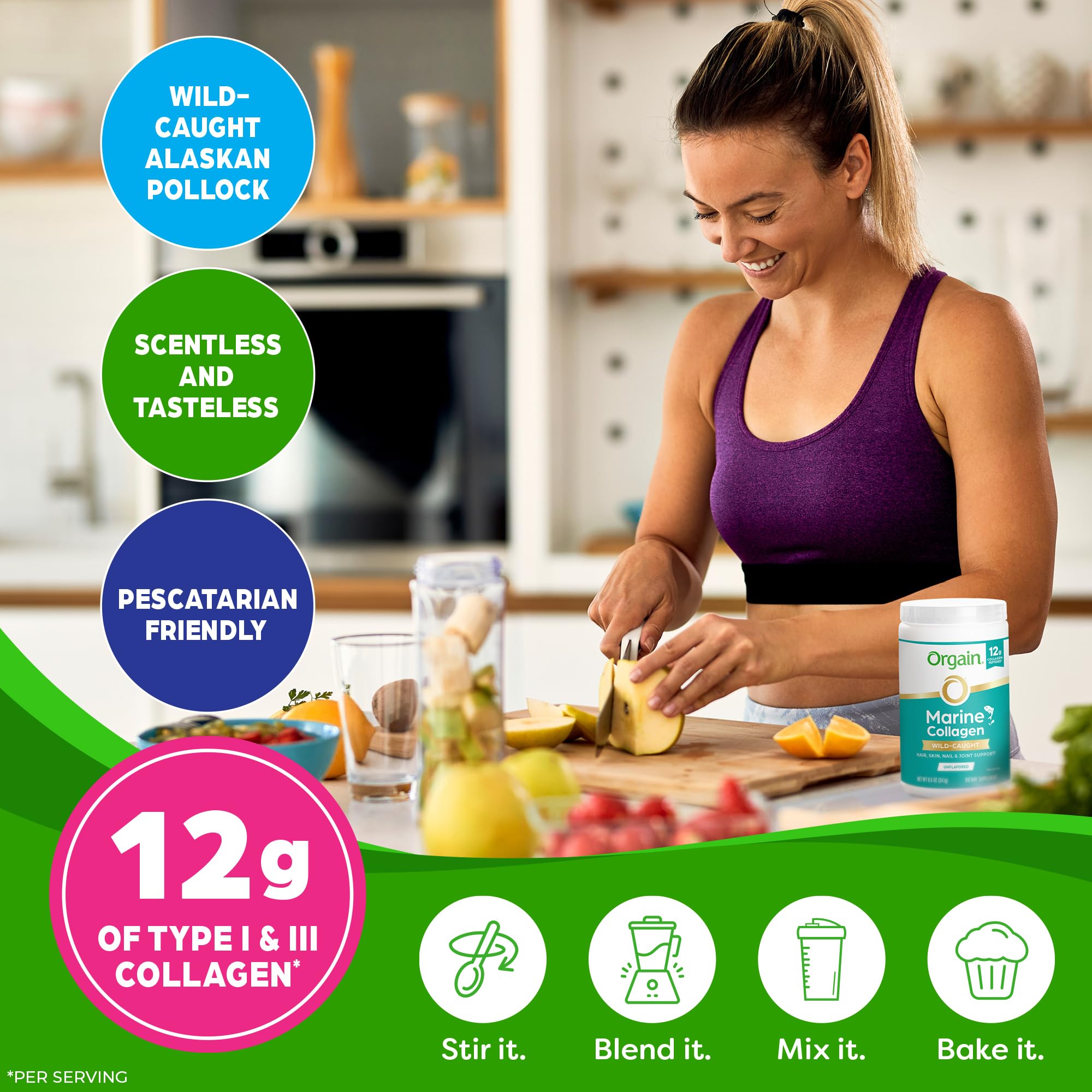 Orgain 12g Wild Caught Marine Collagen Peptides Powder - Orgain Official Imagery - 4