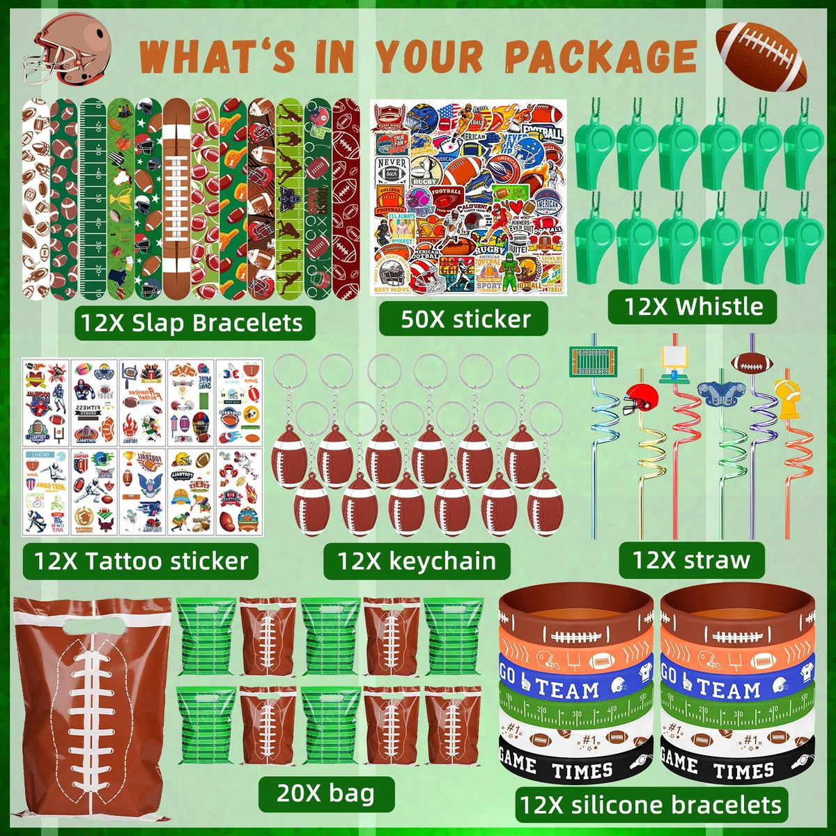 134 Pcs Football Party Favors Set 12 Silicone Bracelet 12 - Bluegogo Official Imagery - 6