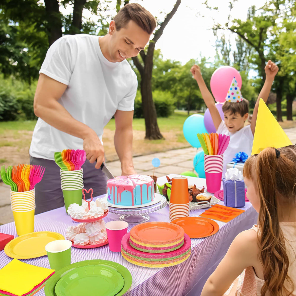 Kochorie 350 Pieces Neon Dinnerware Set 7 9 inch Dessert - Kochorie Official Imagery - 7