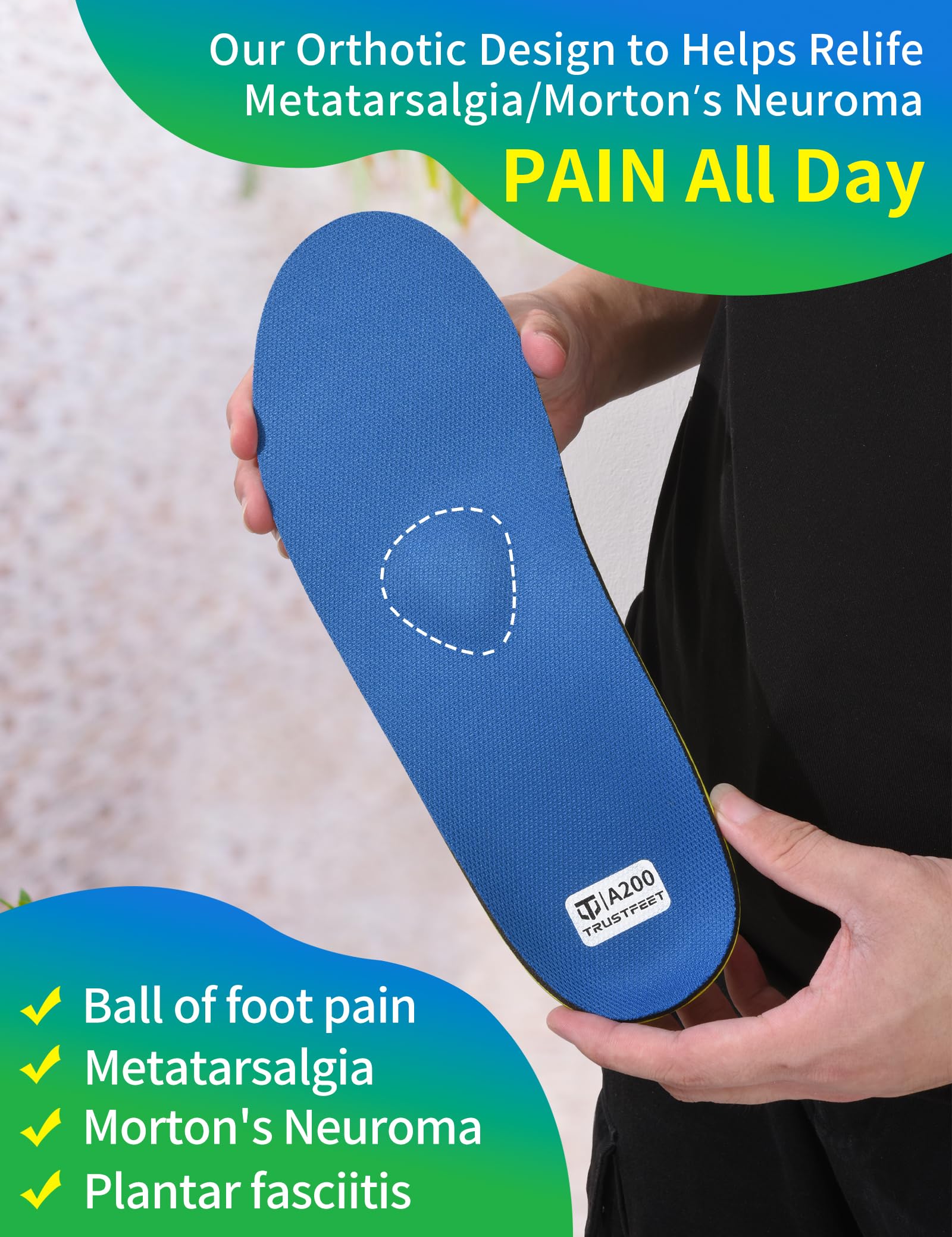Trustfeet Heavy Duty Support Metatarsal Pain Relief Insoles for Metatarsalgia,Morton's Neuroma,Ball of Foot Pain Relief,Plantar Fasciitis,Arch Support Orthotics Shoe Inserts for Man Women-K