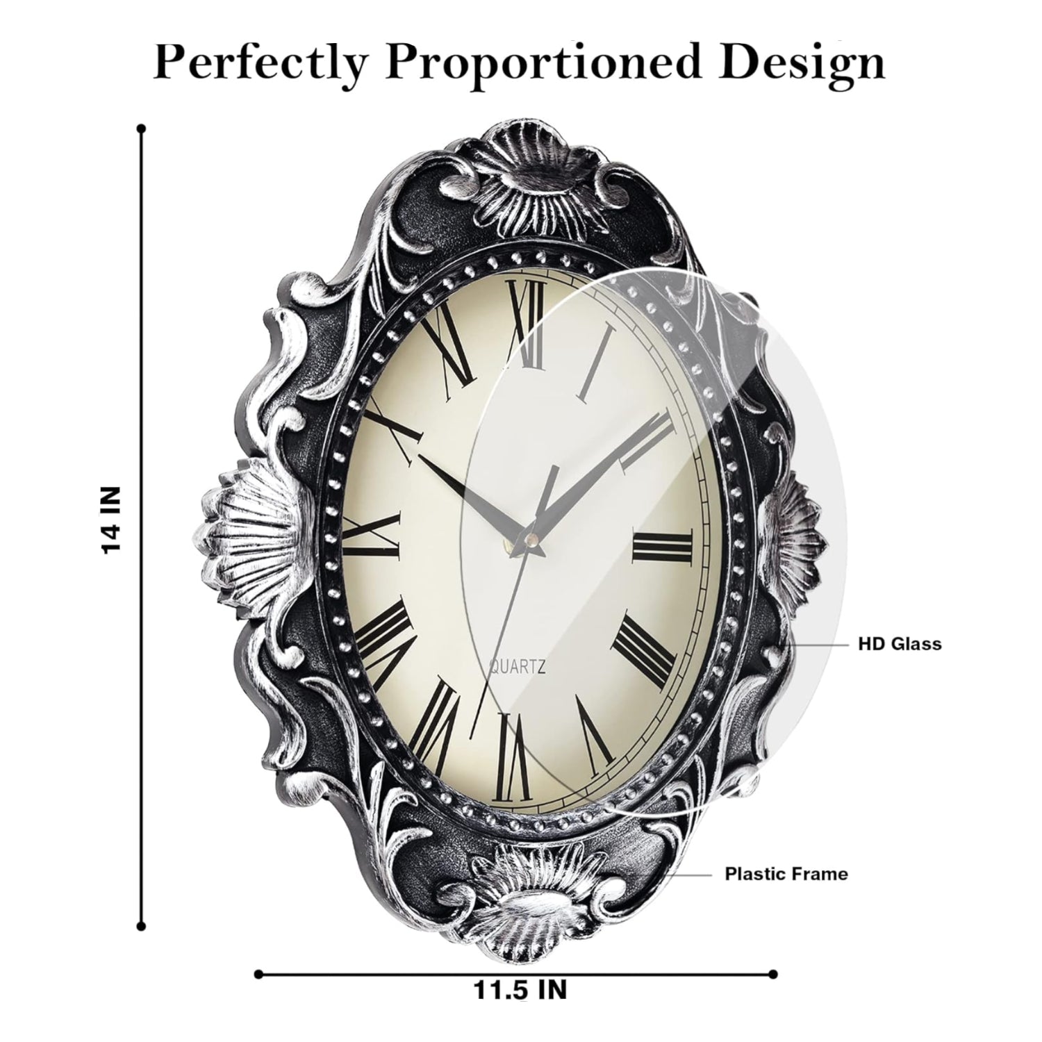 AYRELY® 14-inch oval rustic wall clock with black numerals and vintage finish, battery operated, country style decor.