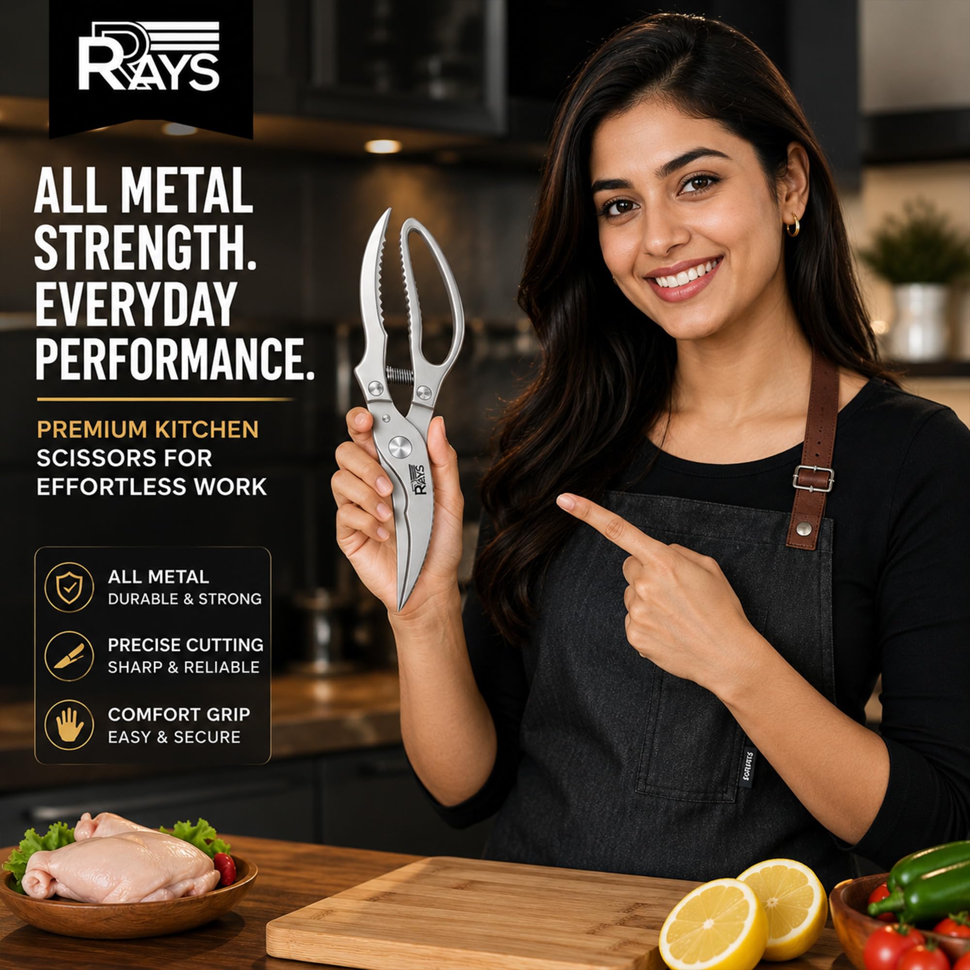 RRAYS Heavy Duty Poultry Shears, Spring Loaded Kitchen Scissors for Ch - View 4