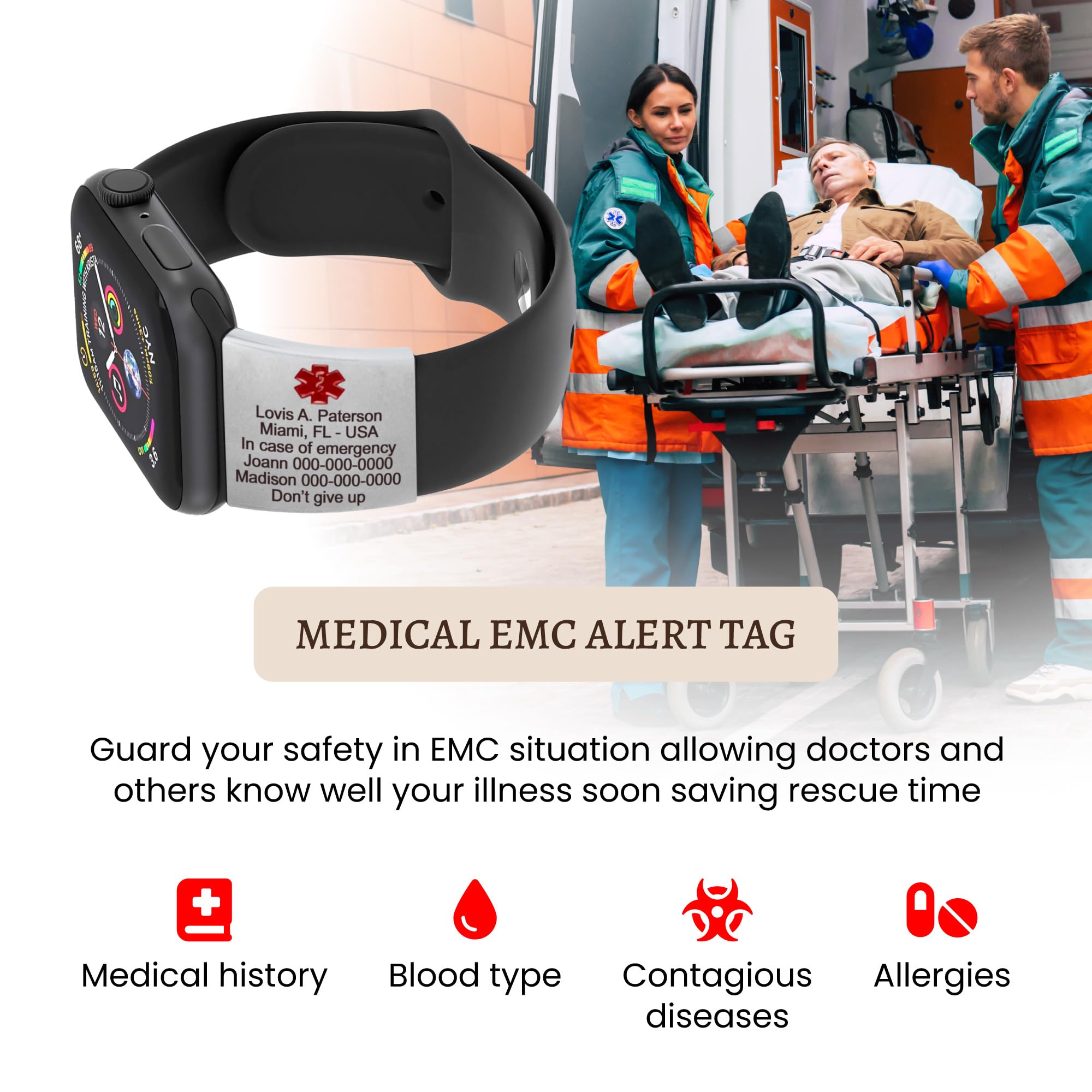 MIA·MIA Alert ID Tag for Watch Band, Laser Engraved Apple Watch Safety - View 8