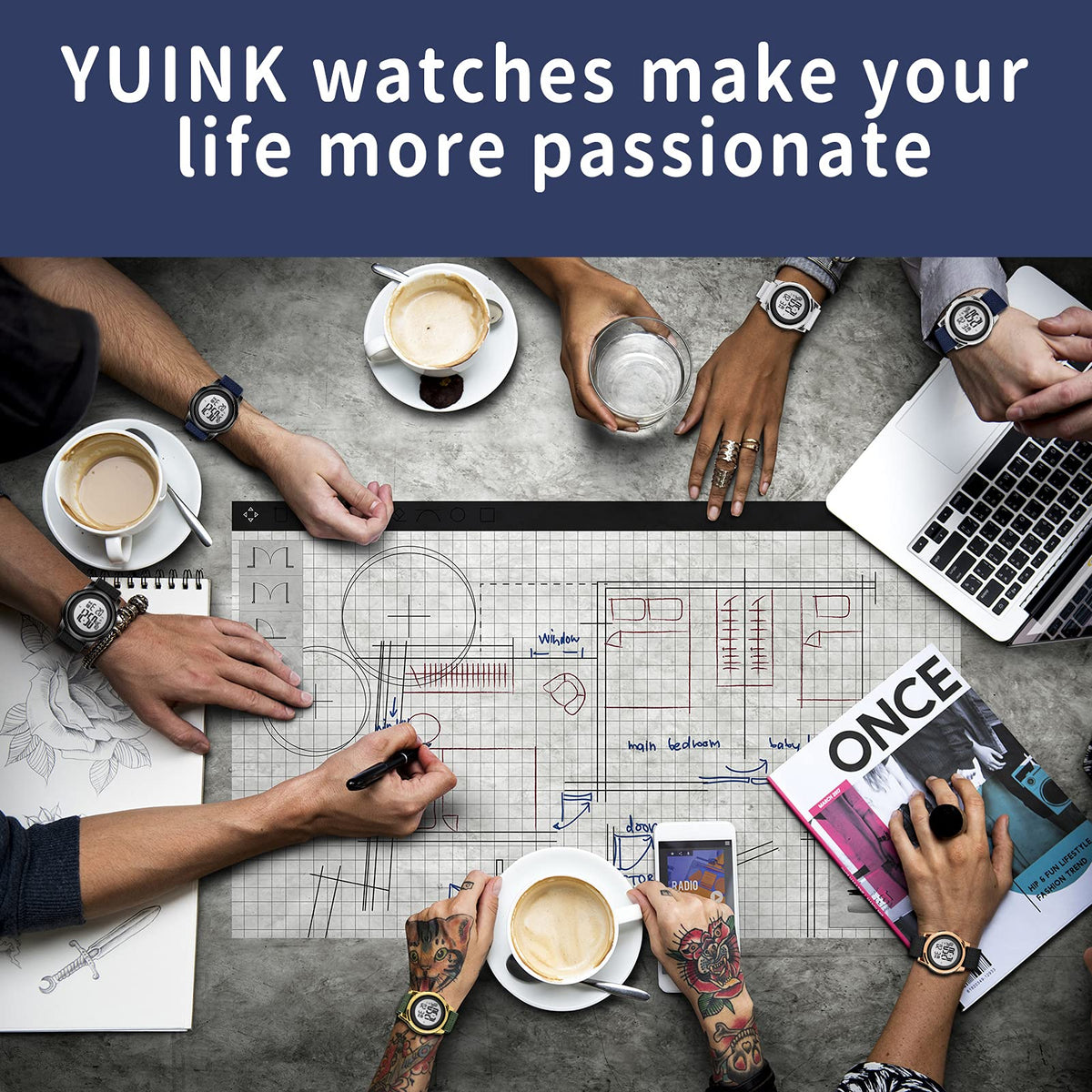 YUINK Mens Digital Watch Ultra Thin Sports Waterproof Simple - YUINK Official Imagery - 7