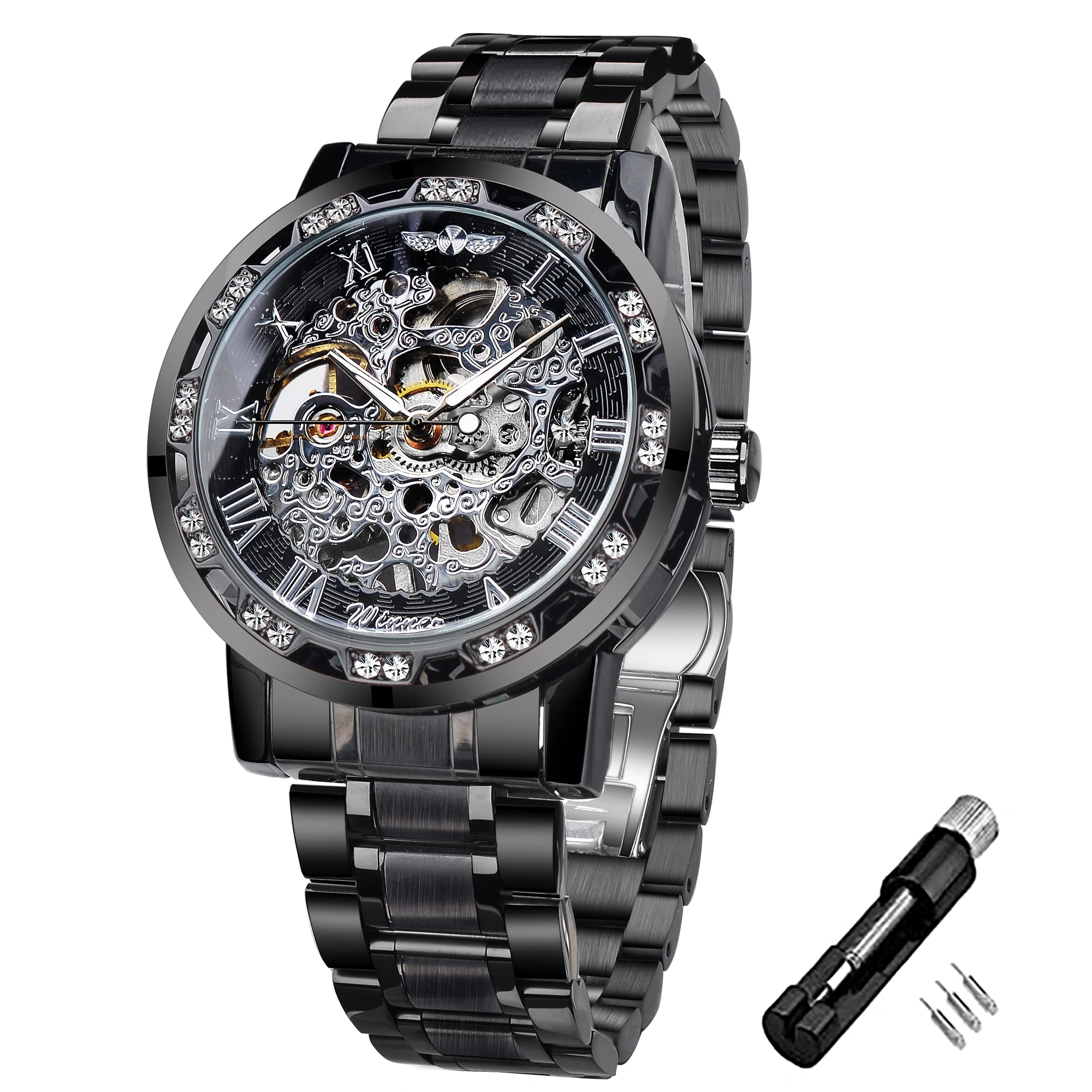 FORSINING Steampunk Skeleton Mechanical Watch for Men