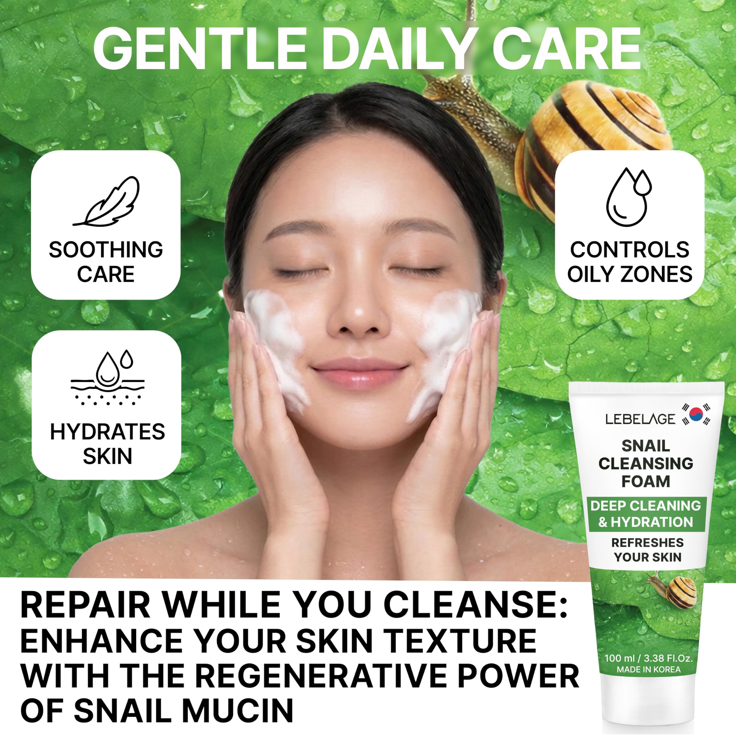 LEBELAGE Korean Snail Facial Cleanser 3.38 oz - LEBELAGE