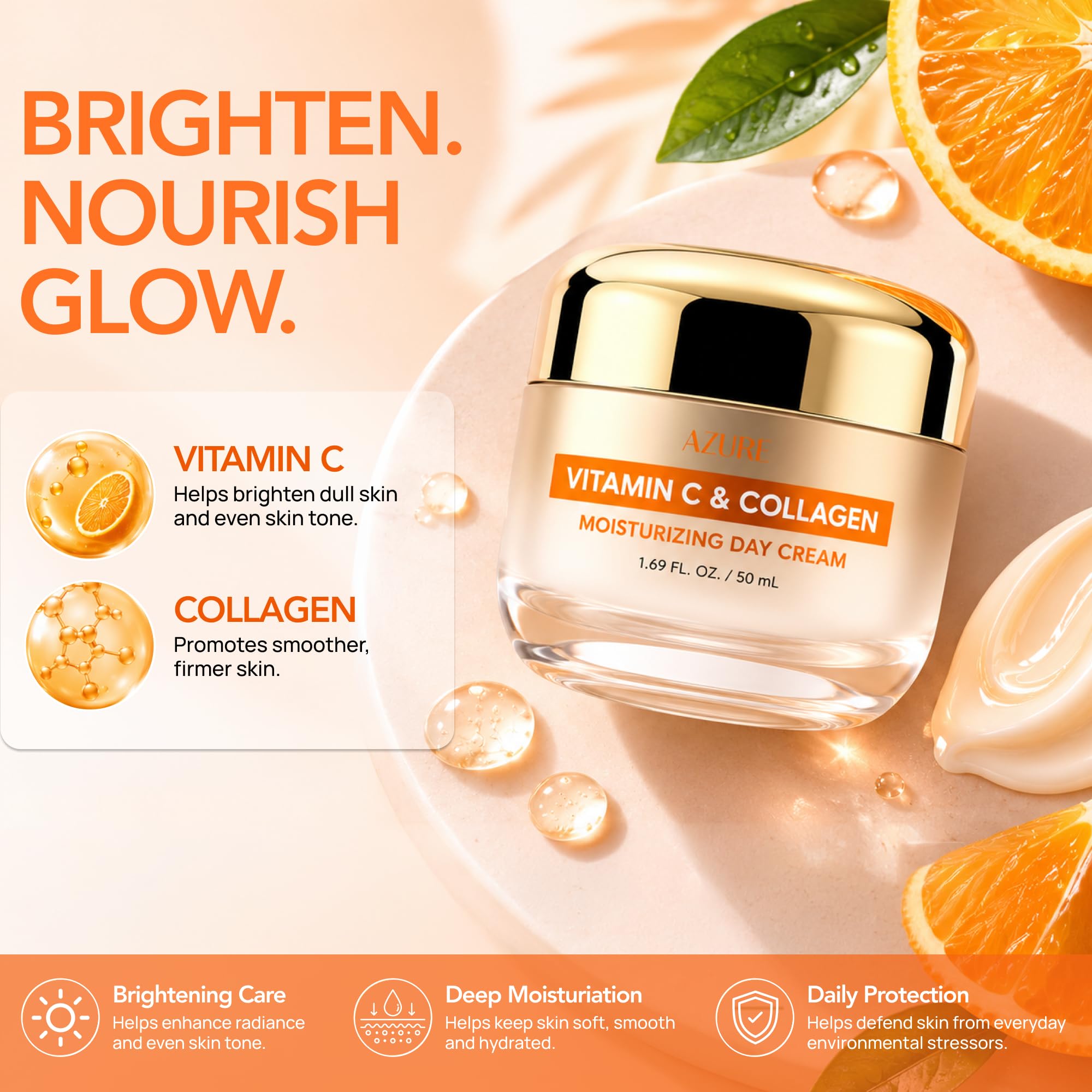 Vitamin C Face Cream with Collagen Brightening Moisturizer 1 - Azure Cosmetics Official Product Imagery - 3