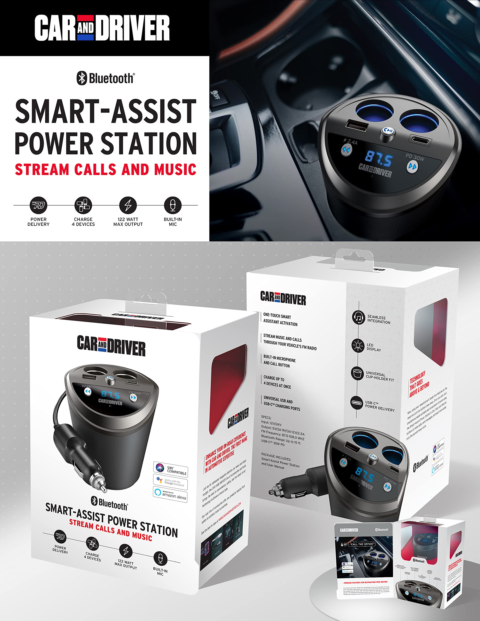 Car and Driver Smart FM Transmitter Bluetooth Cup Holder, Compati by Car and Driver - Angle View 6