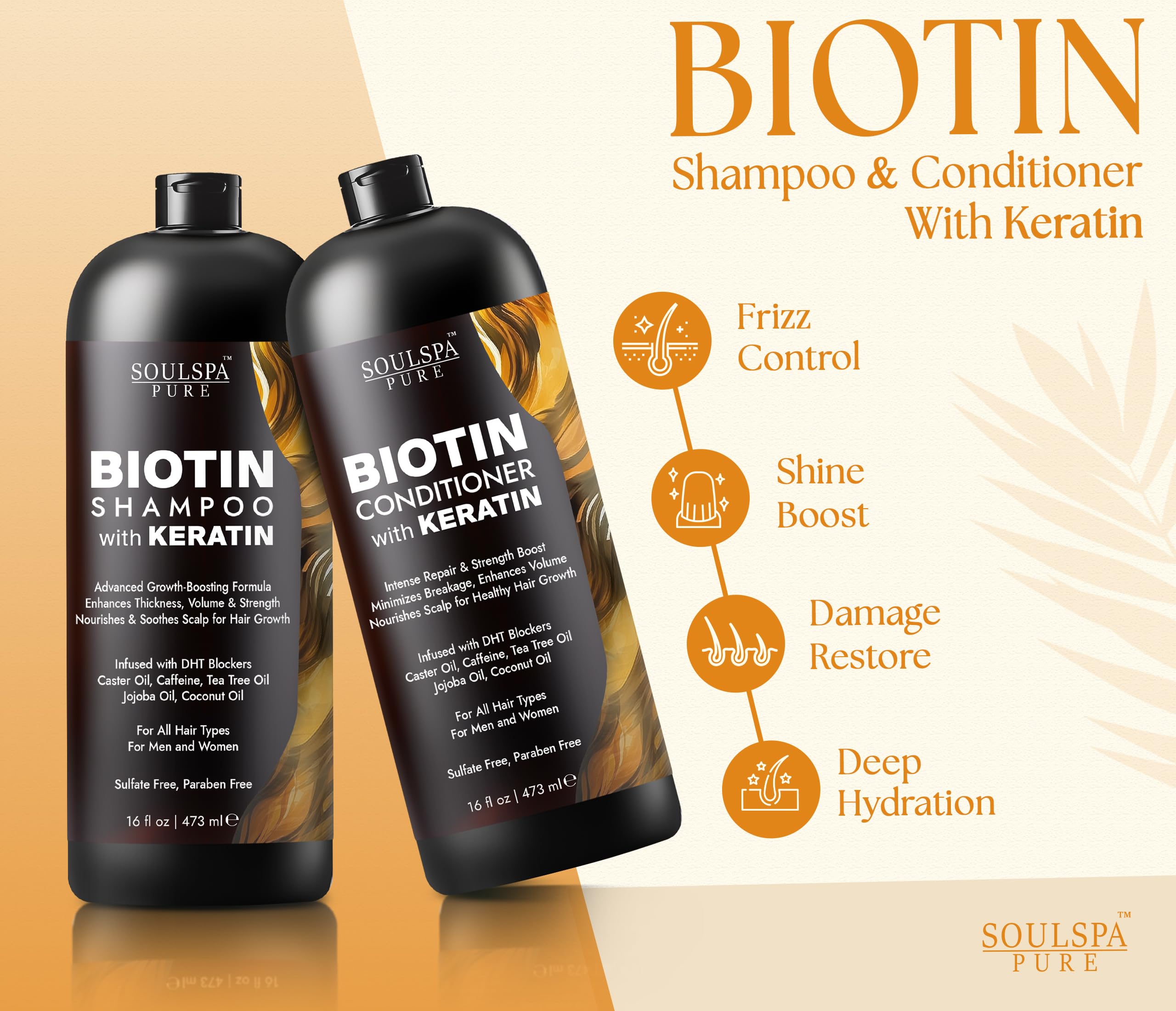 SOULSPA PURE Biotin Shampoo and Conditioner Set with Keratin - 16 fl oz Each - SOULSPA PURE Official Product View 5