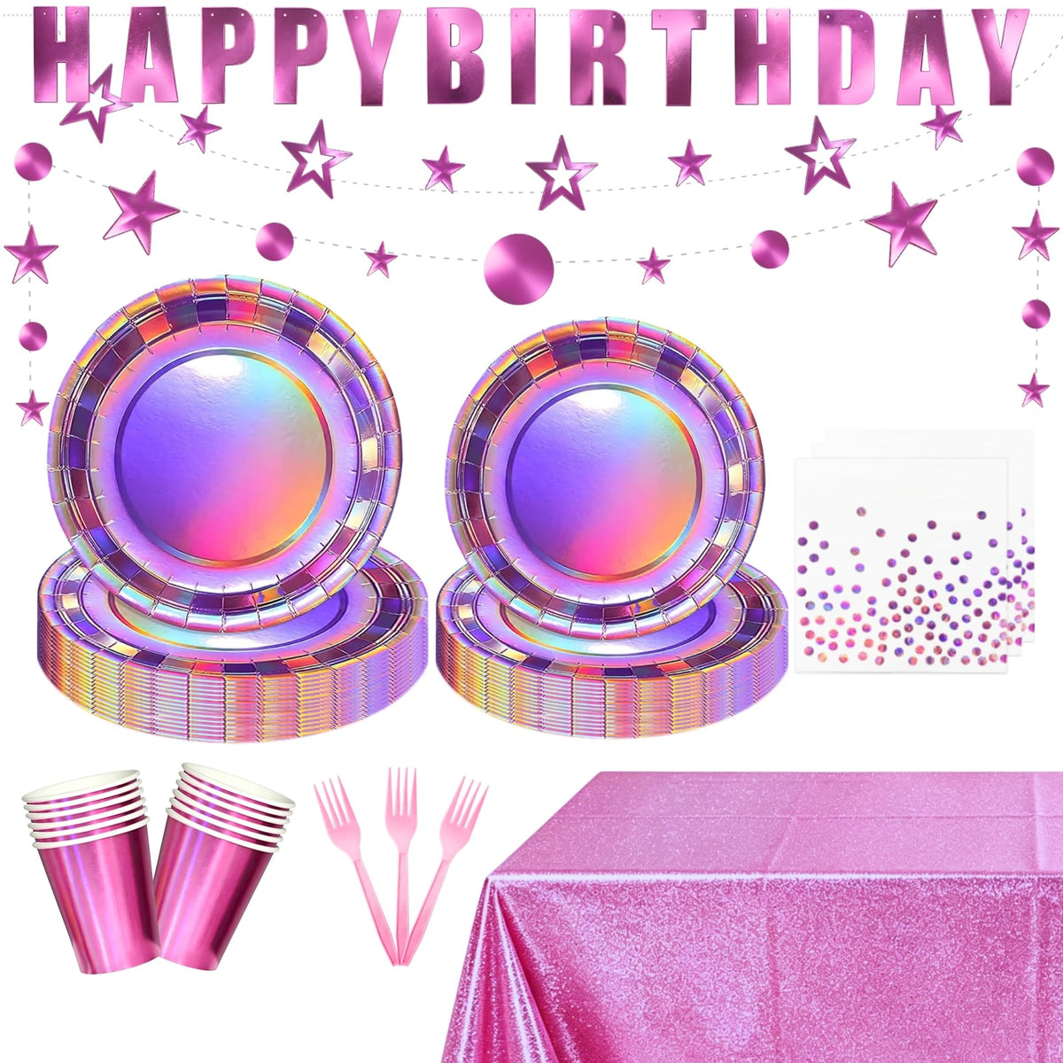Pink Iridescent Party Supplies Holographic Birthday - CQQLMQQD Official Imagery - 1