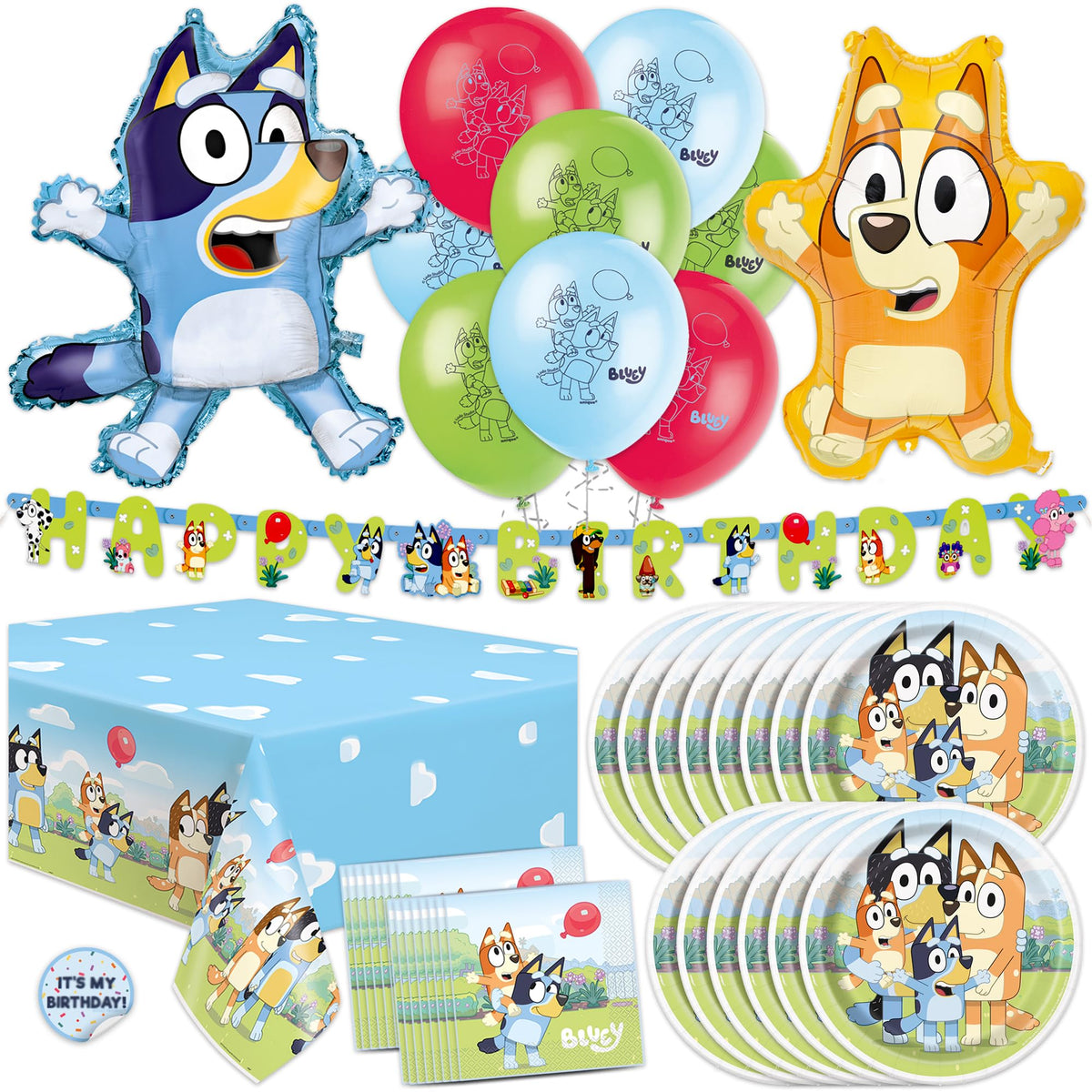 Bluey Birthday Decorations and Party Supplies with Balloons - Unique Official Imagery - 1