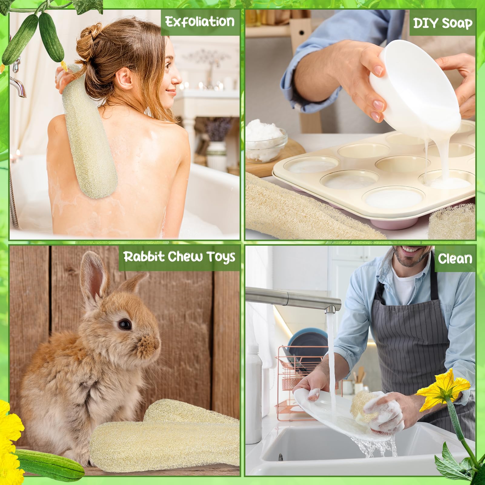 ZhouBoat 11.8" Natural Loofah Sponges 6 - Pack & Organic Bath & Body Scrubber - ZhouBoat Official Product View 7