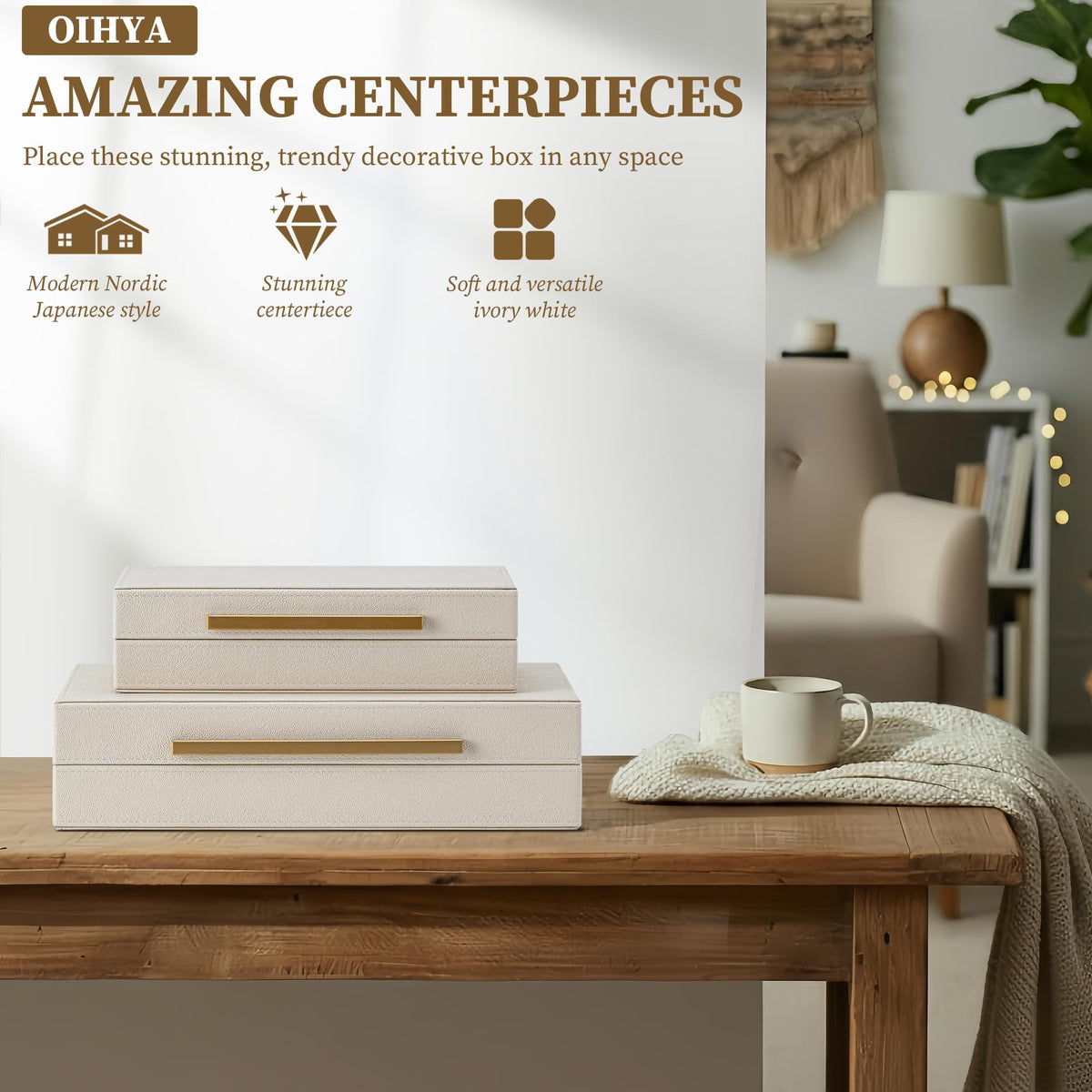 Set of 2 Shagreen Decorative Box Modern Faux Leather Beige - OIHYA Official Imagery - 5