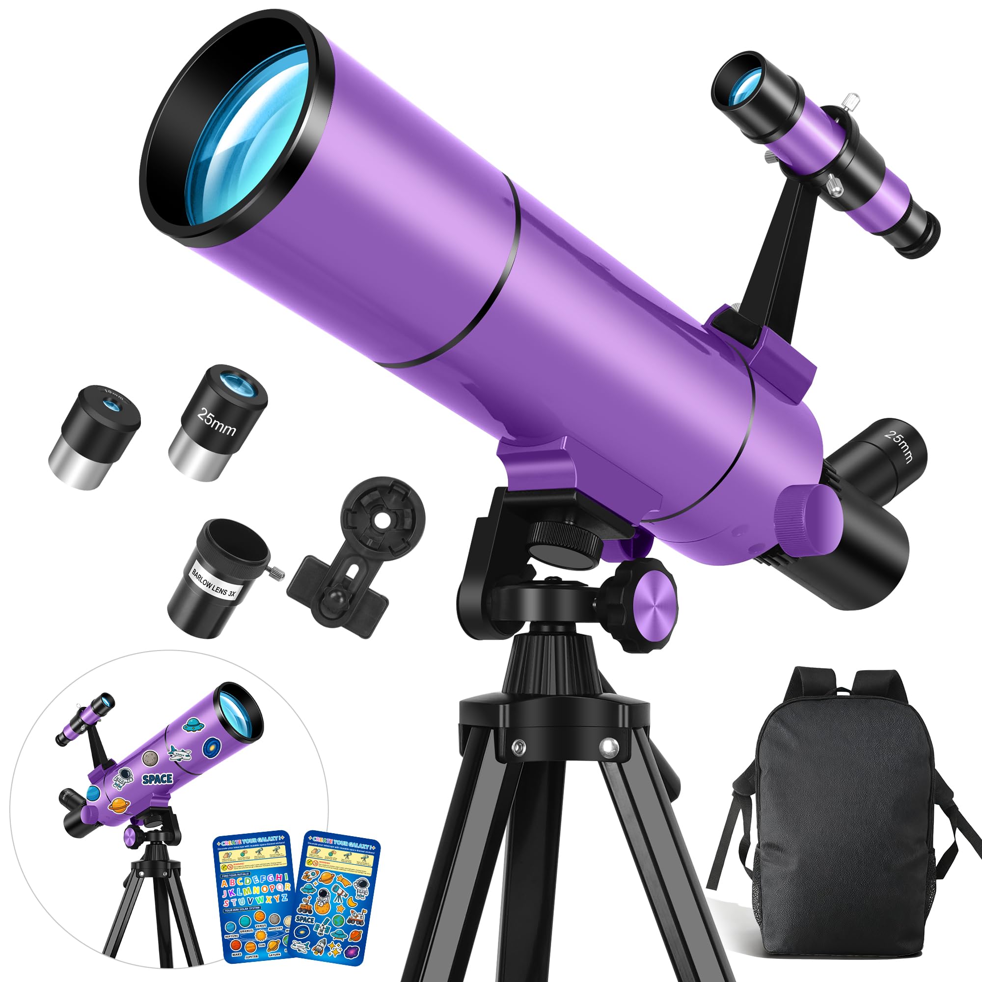 Telescope for Kids & Adults, 80mm 500mm Portable Refractor, - Product Imagery
