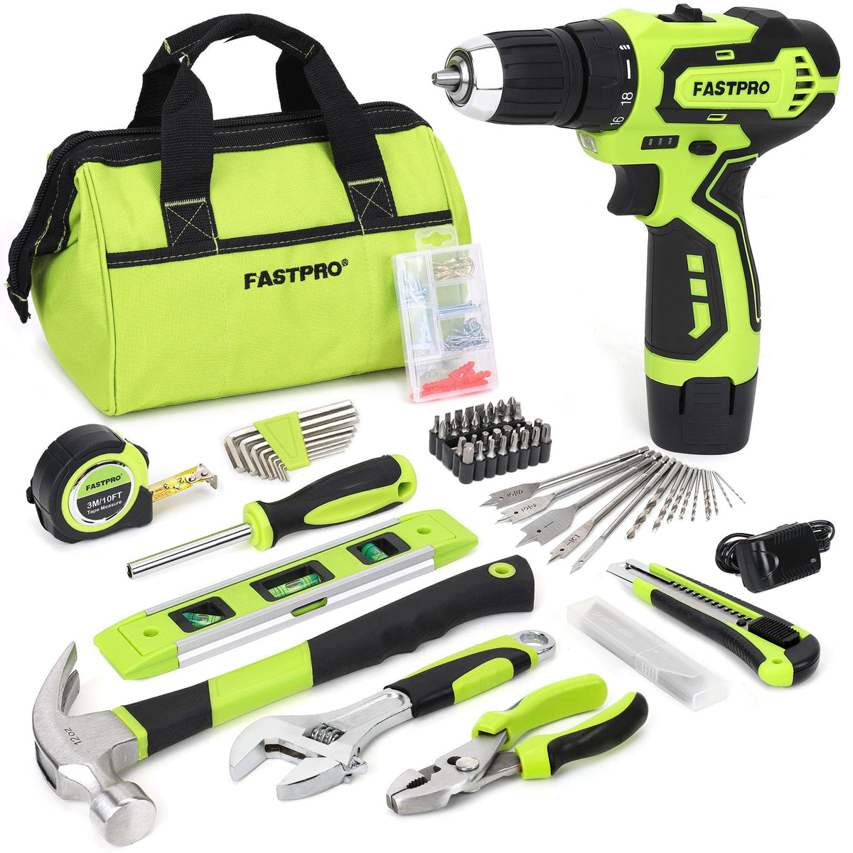 FASTPRO 12V Cordless Drill Set Home Tool Kit with Bag Green - FASTPRO Official Imagery - 1