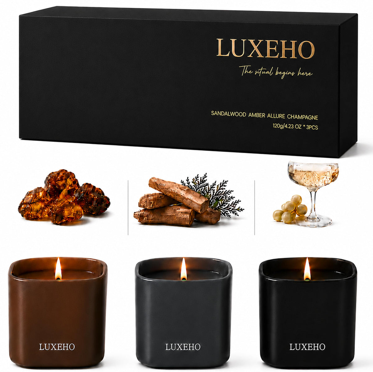 Luxury Scented Candle Set 3 Pack - LUXEHO Official Imagery - 1