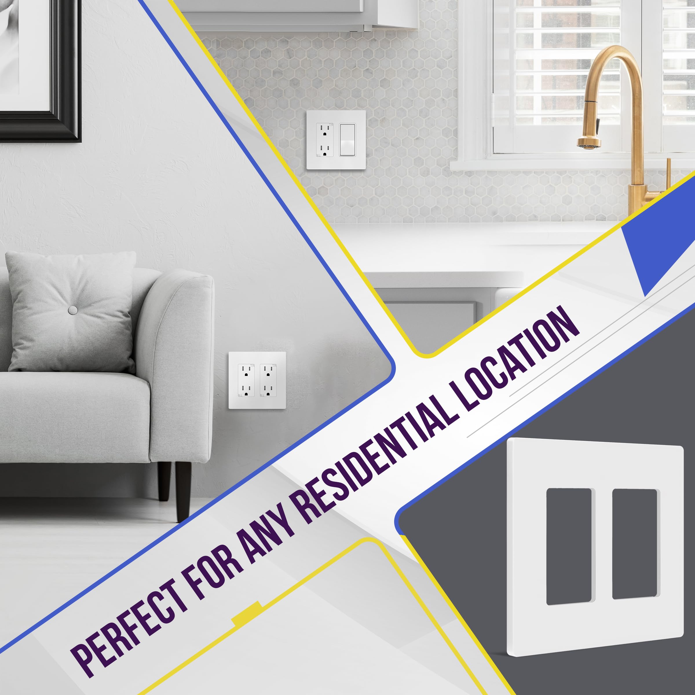 ENERLITES 2-Gang White Screwless Decorator Wall Plate Outlet Cove - ENERLITES Official Product View 4