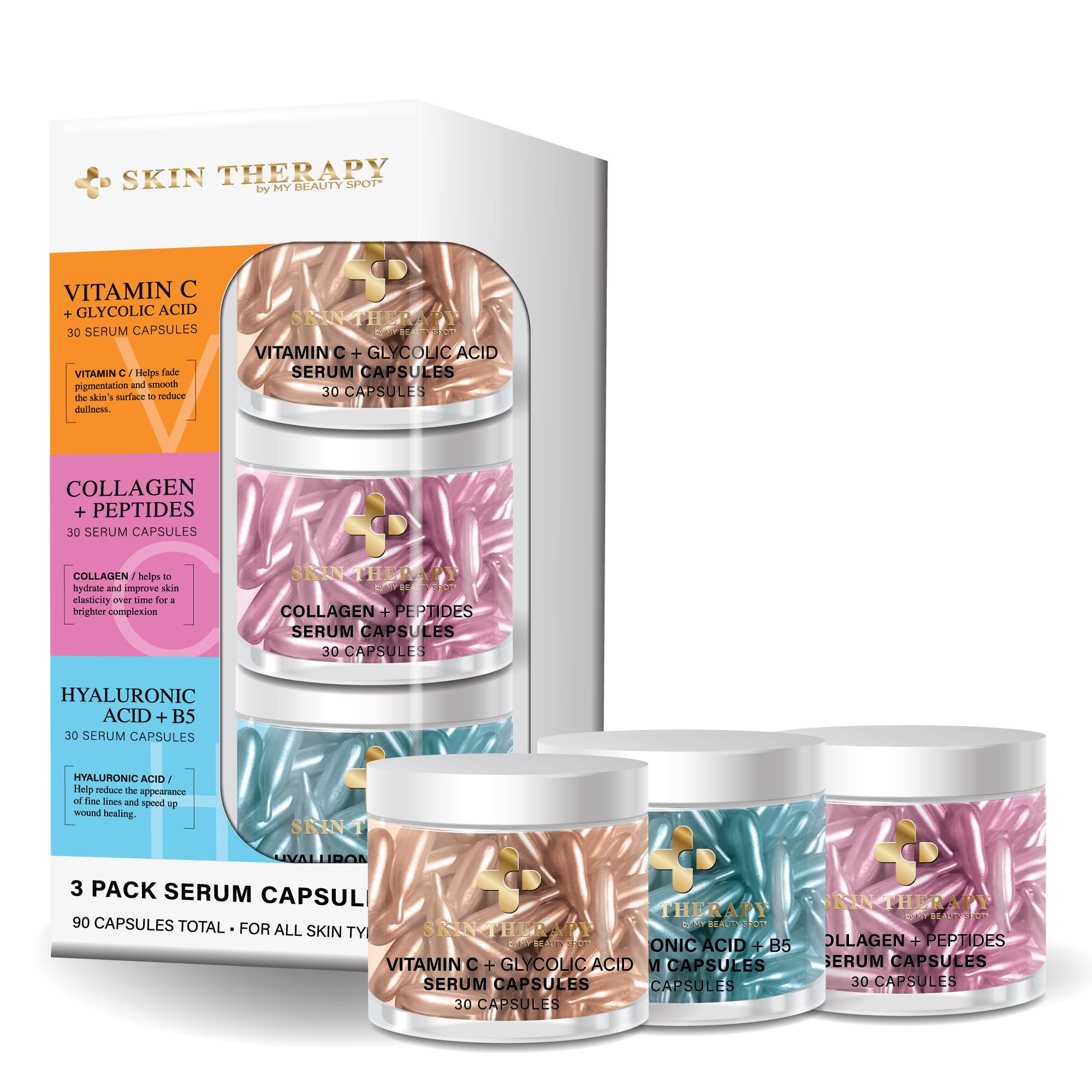Facial Serum Capsules 3 Pack 90pcs Vitamin C Serum Hylunaric - My Beauty Spot Official Product Imagery - 2
