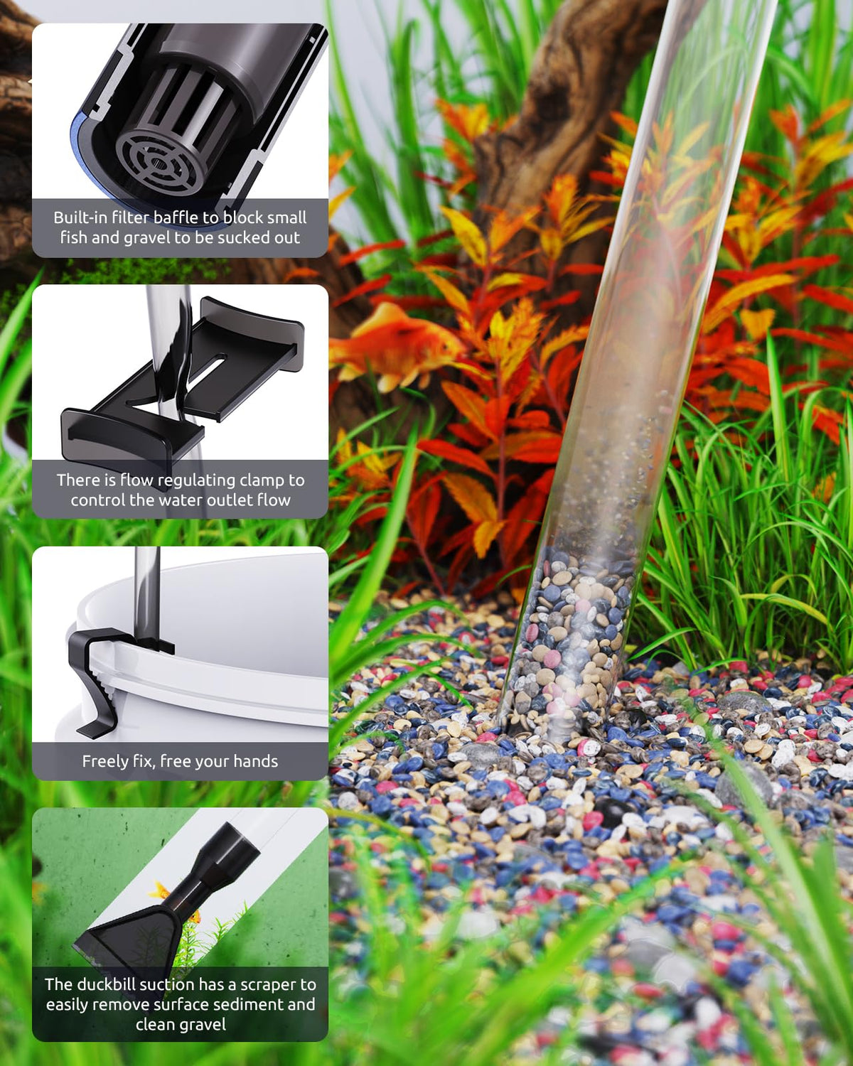 SEAOURA Gravel Vacuum for Aquarium Siphon Fish Tank Vacuum - SEAOURA Official Imagery - 6