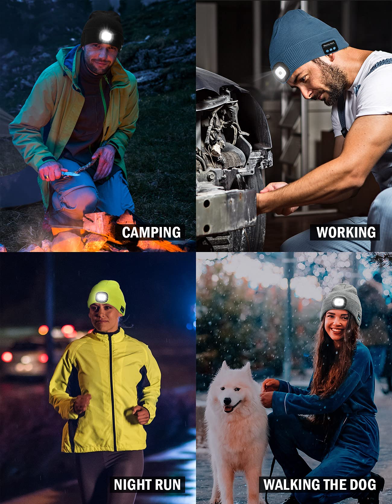 Wmcaps Bluetooth Beanie with a Light, Unisex USB Rechargeable 4 LED Fashlight Ha - Wmcaps Official Product View 6
