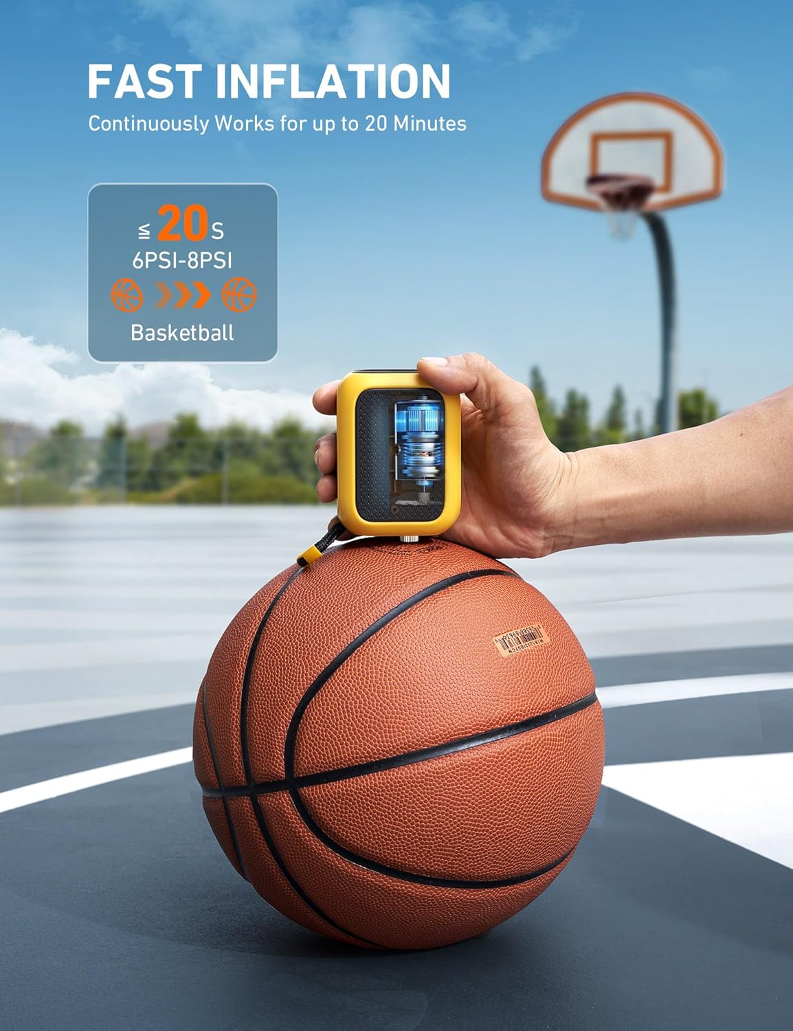 AstroAI portable electric ball pump with digital LCD display and ultra-fast inflation for sports balls and inflatables