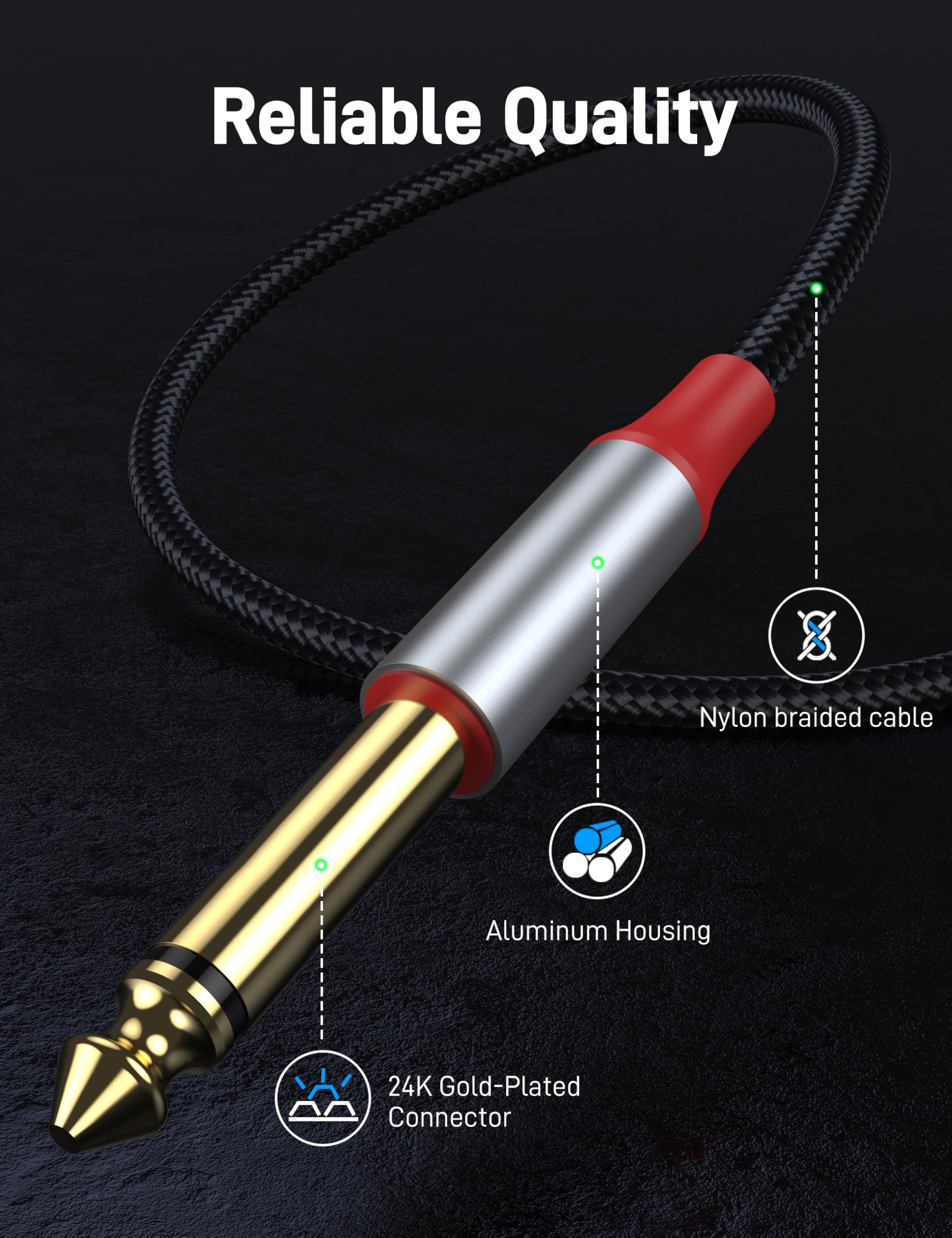 KAYQINHO USB C to Dual 1/4 inch Audio Cable 3.3FT, USB Type C to by KAYQINHO - Angle View 7