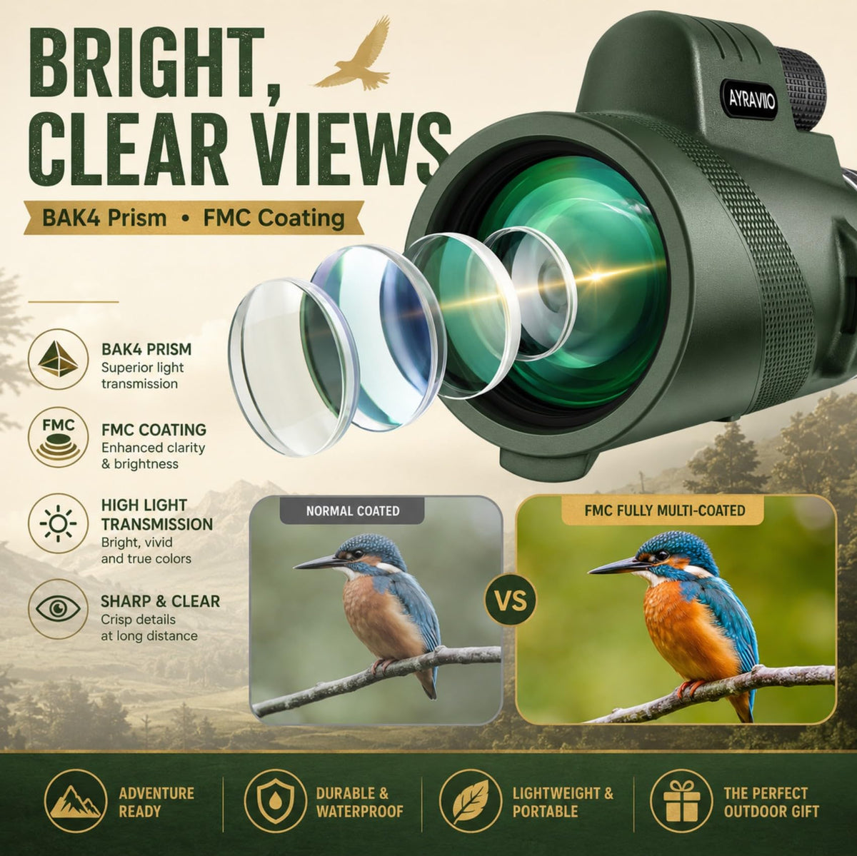 Birthday Gifts for Men Dad Husband Teen 10x42 Monocular for - AYRAVIIO Official Imagery - 5