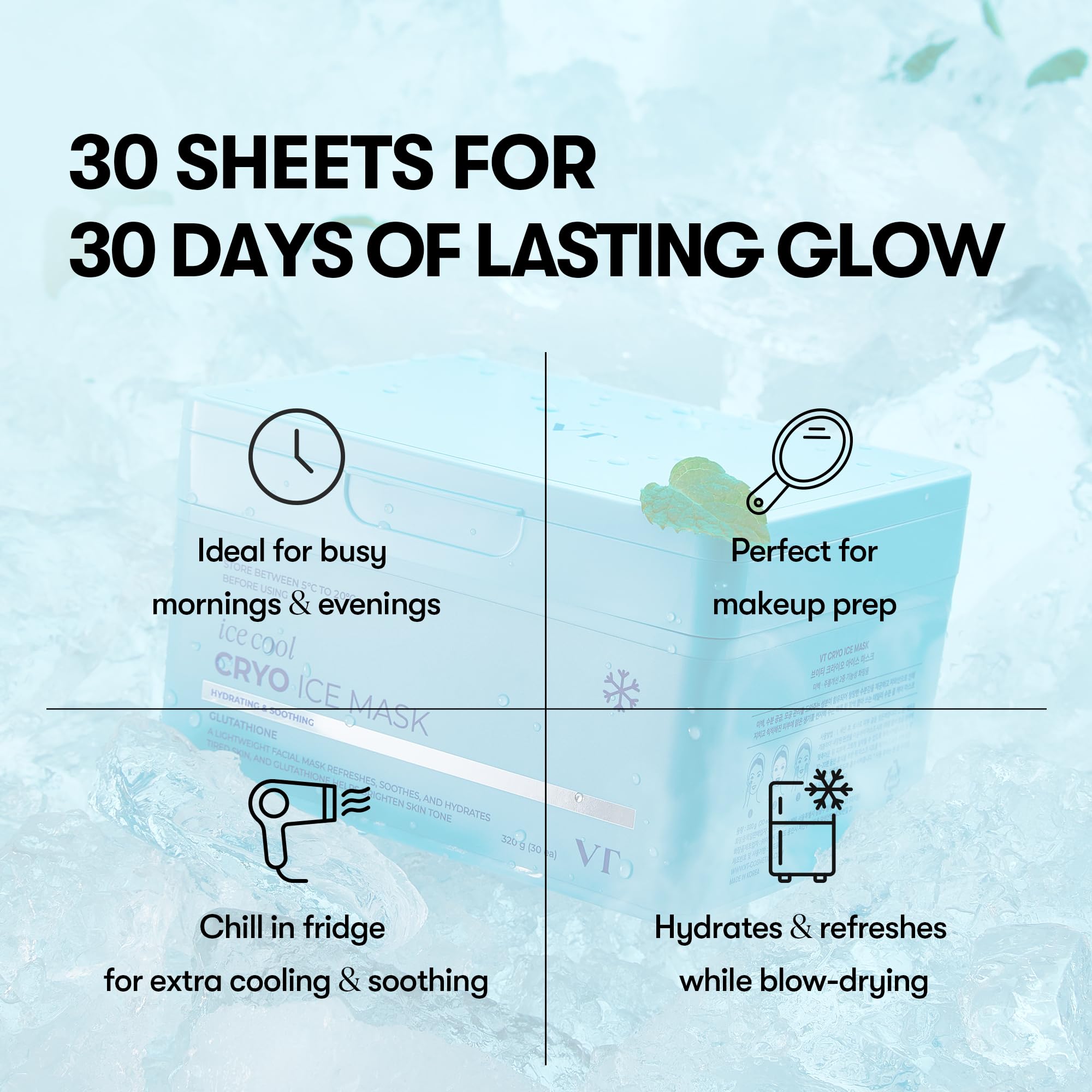 VT COSMETICS Cryo Ice Cool Mask, 30 Sheets, Hydrating Korean - VT COSMETICS