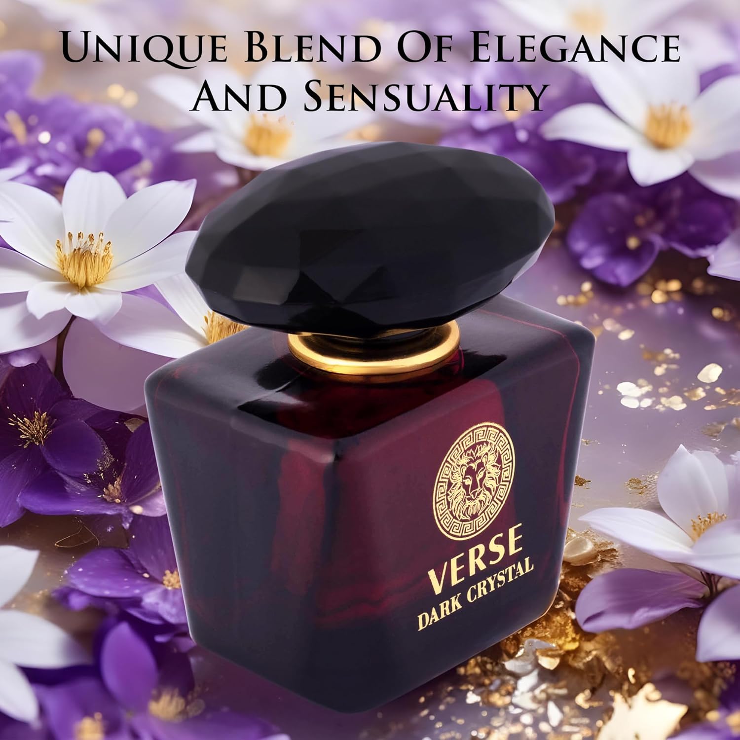 NovoGlow Verse Dark Crystal perfume for women, 3.4 fl oz, featuring spicy ginger and cardamom top notes in a stylish bottle.