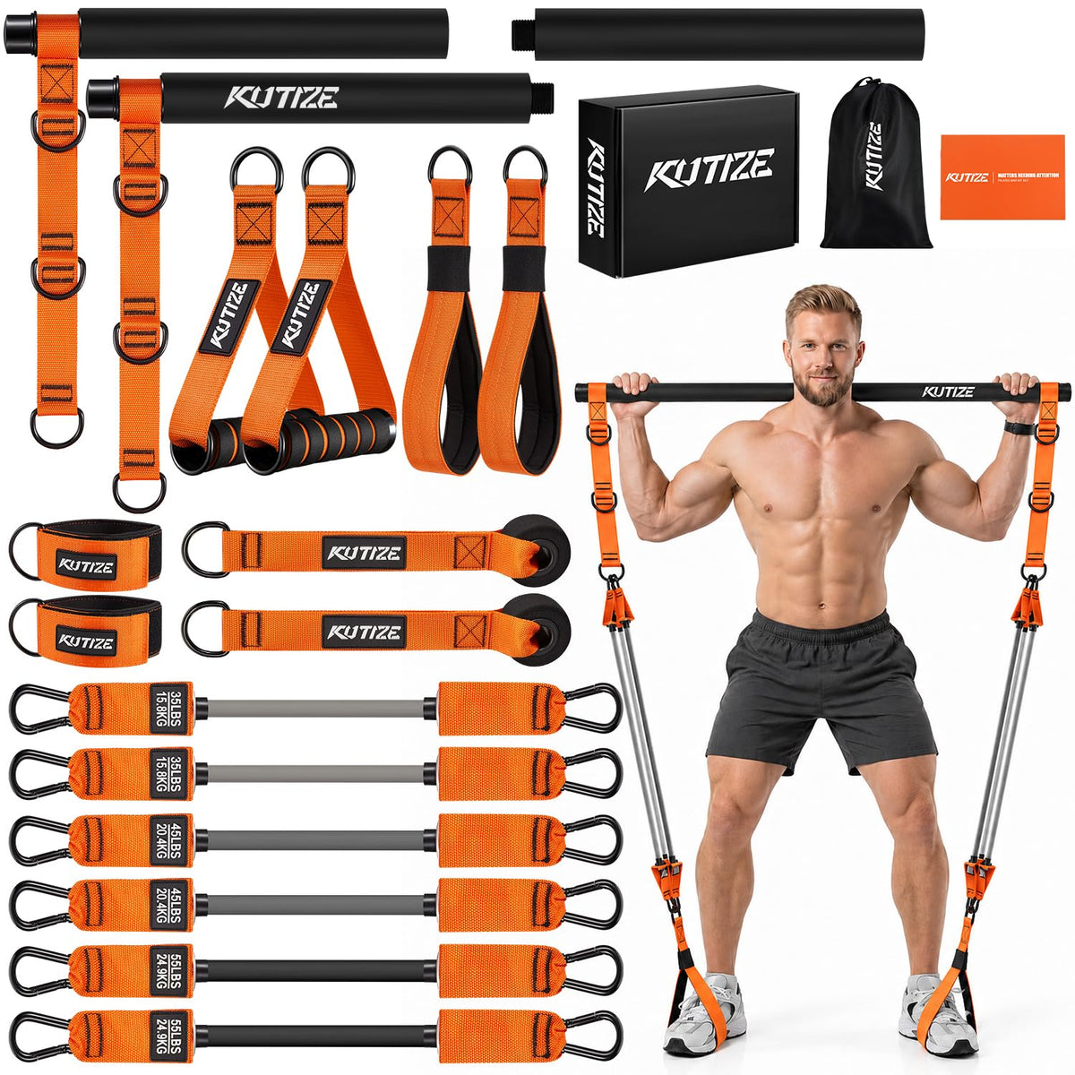 Heavy Duty Pilates Bar Kit with Resistance Bands Strength - KUTIZE Official Imagery - 1