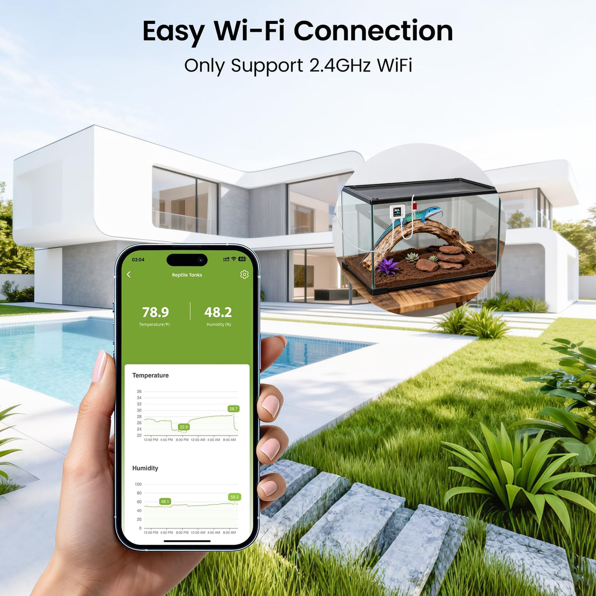 WiFi Reptile Thermometer Hygrometer Waterproof Probe App - MOCREO Official Imagery - 3