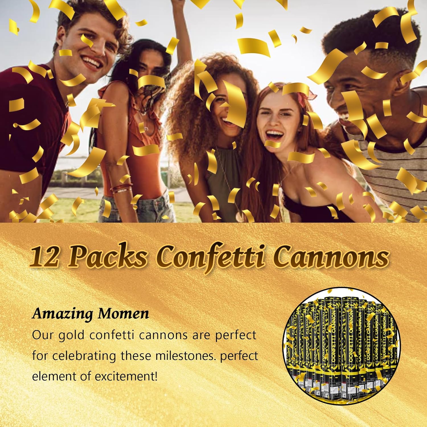 Confetti Cannon Gold Party Poppers 12 Pack Party Cannon Confetti Shooters