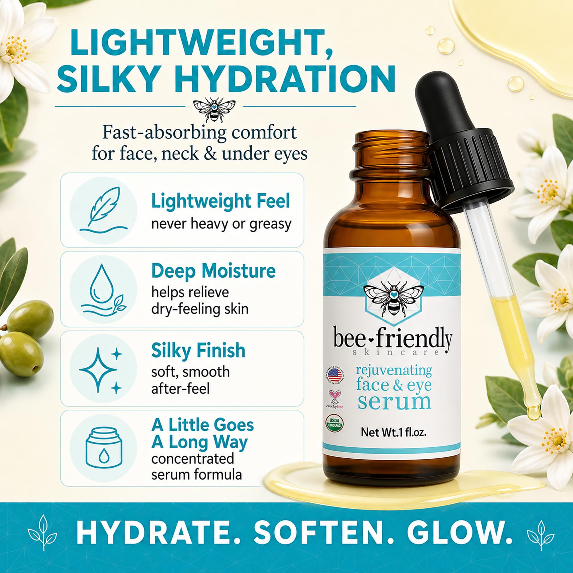 BeeFriendly® Organic Face & Eye Serum, Deep Hydration, Nourishes - BeeFriendly Official Product View 10