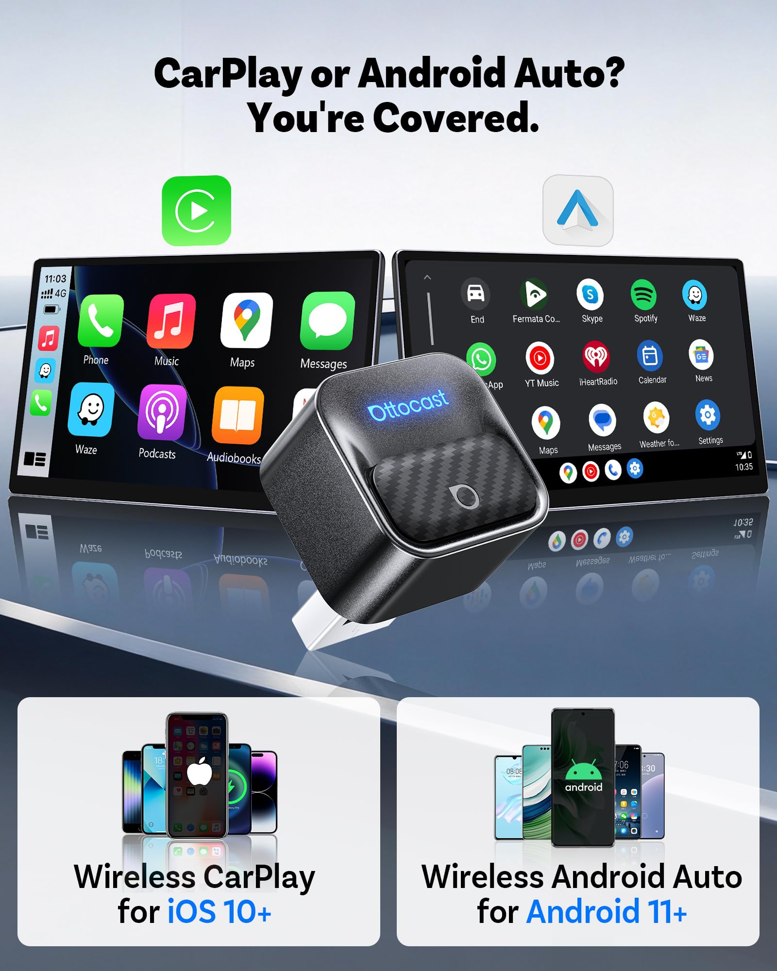 Ottocast Mini Core, 2026 Next-Gen Wireless CarPlay & Android Auto by OTTOCAST - Angle View 2