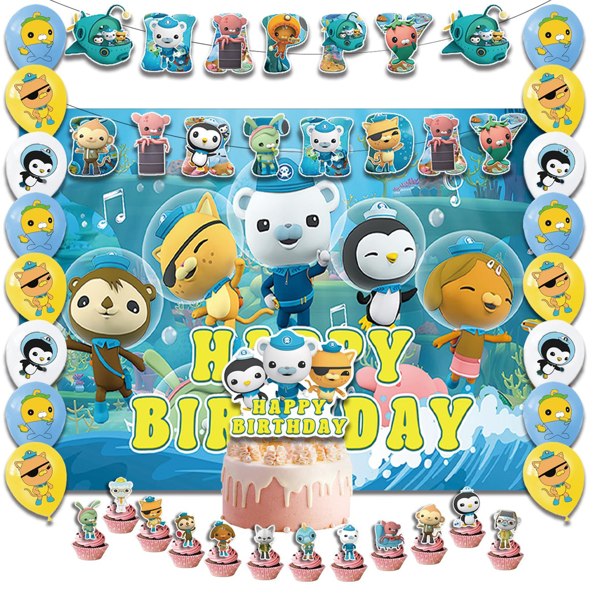42Pack Octo Party Supplies Pack Includes Banner Cake Topper - Autrpoweo Official Imagery - 1