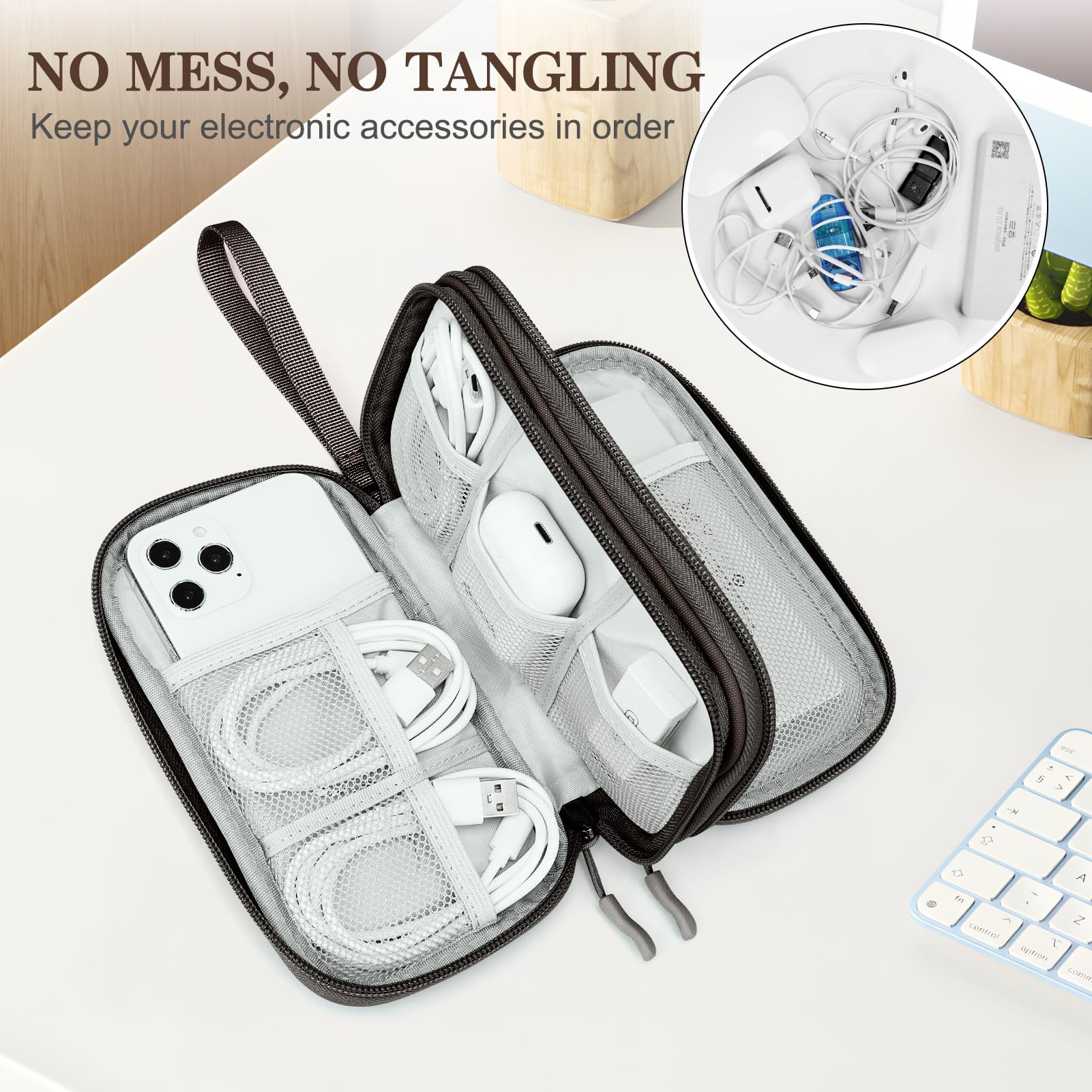 FYY Electronic Organizer, Travel Tech Pouch Bag, Cable Organizer Coffe - View 5