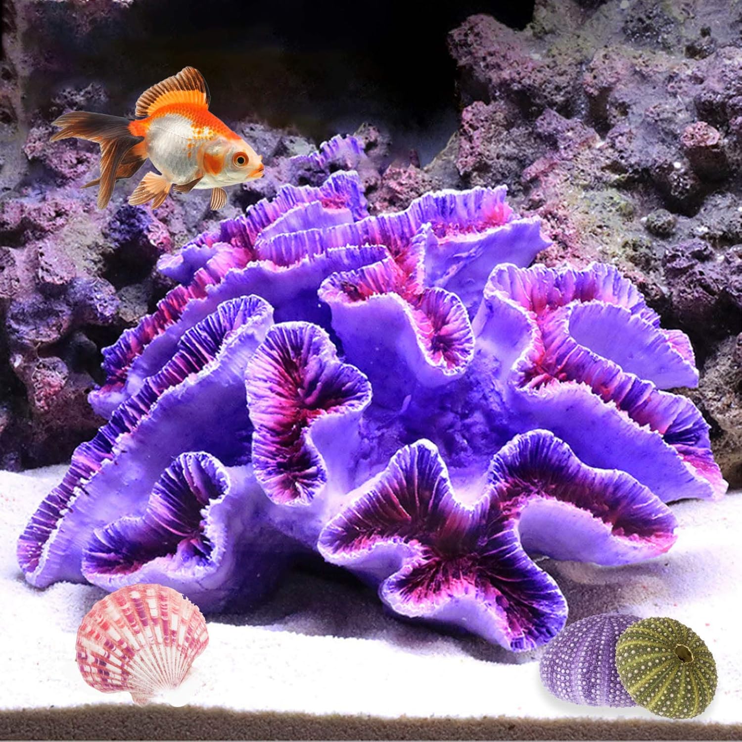 Purple coral ornament for fish tanks, designed for aquarium decor and landscape enhancement by Besimple.