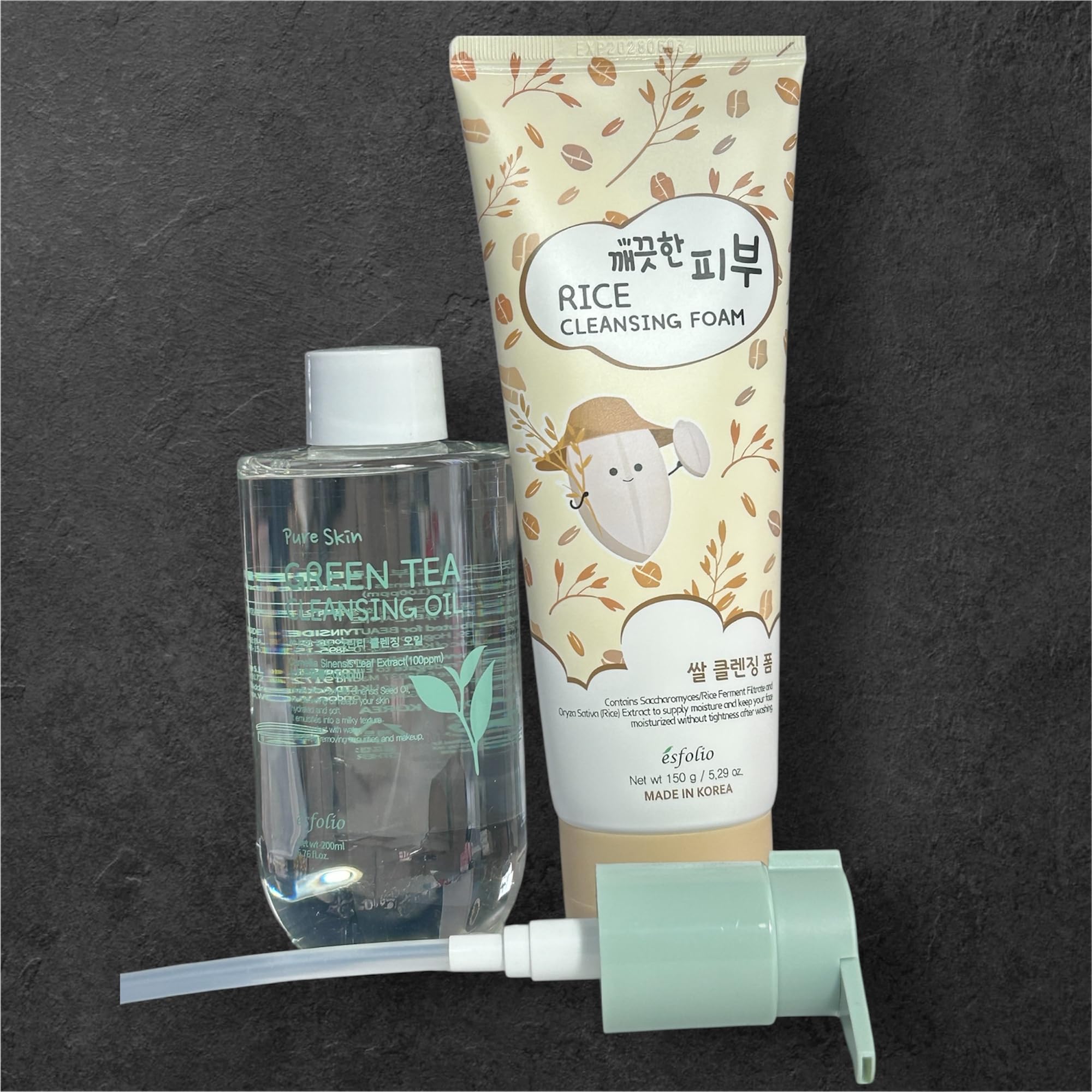 esfolio Double Cleansing Set, Rice Foam 5.29 oz and Green Tea - esfolio