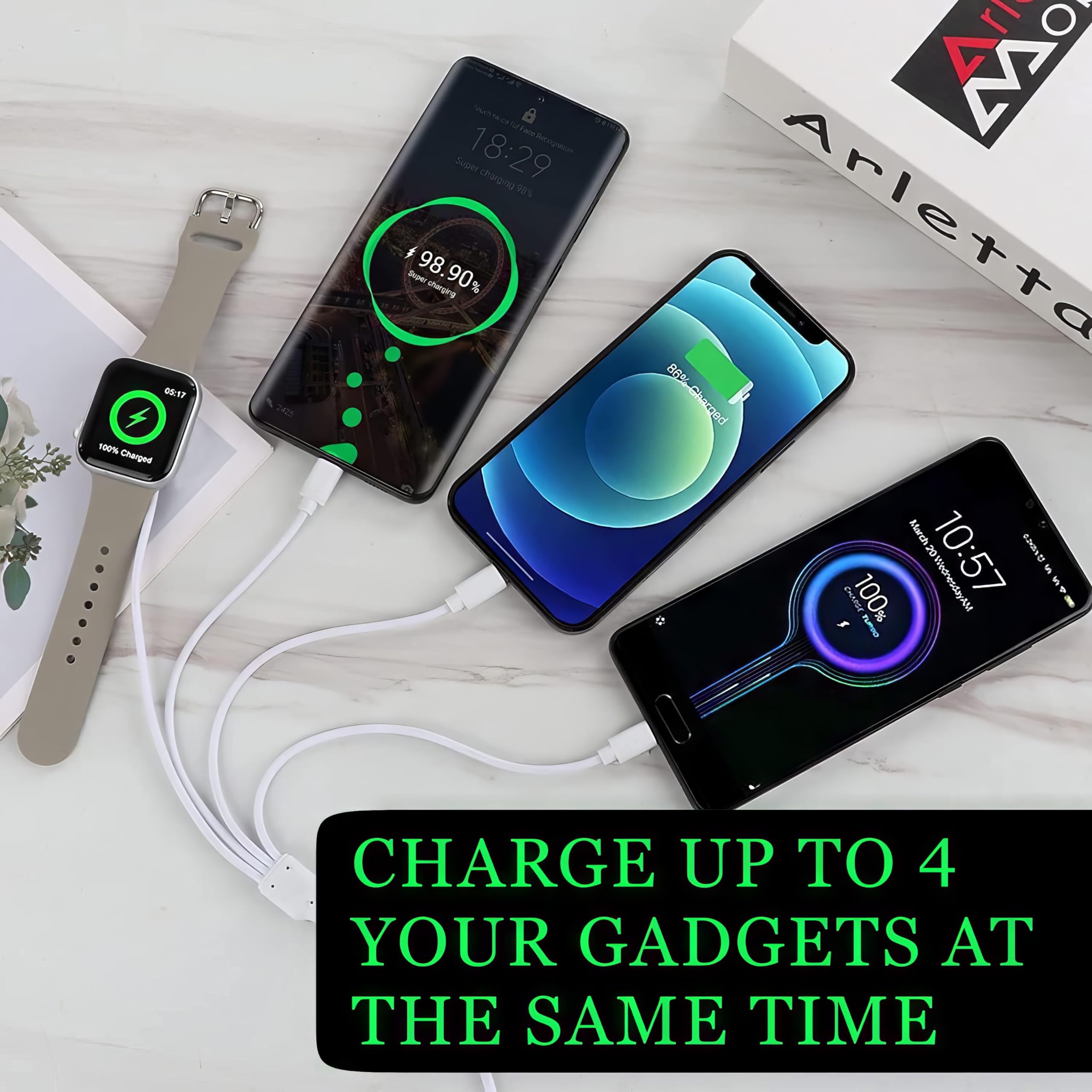 TOP-UP 4 in 1 Watch & Phone Charger Cable – Travel Essentials Multi Ch - View 4