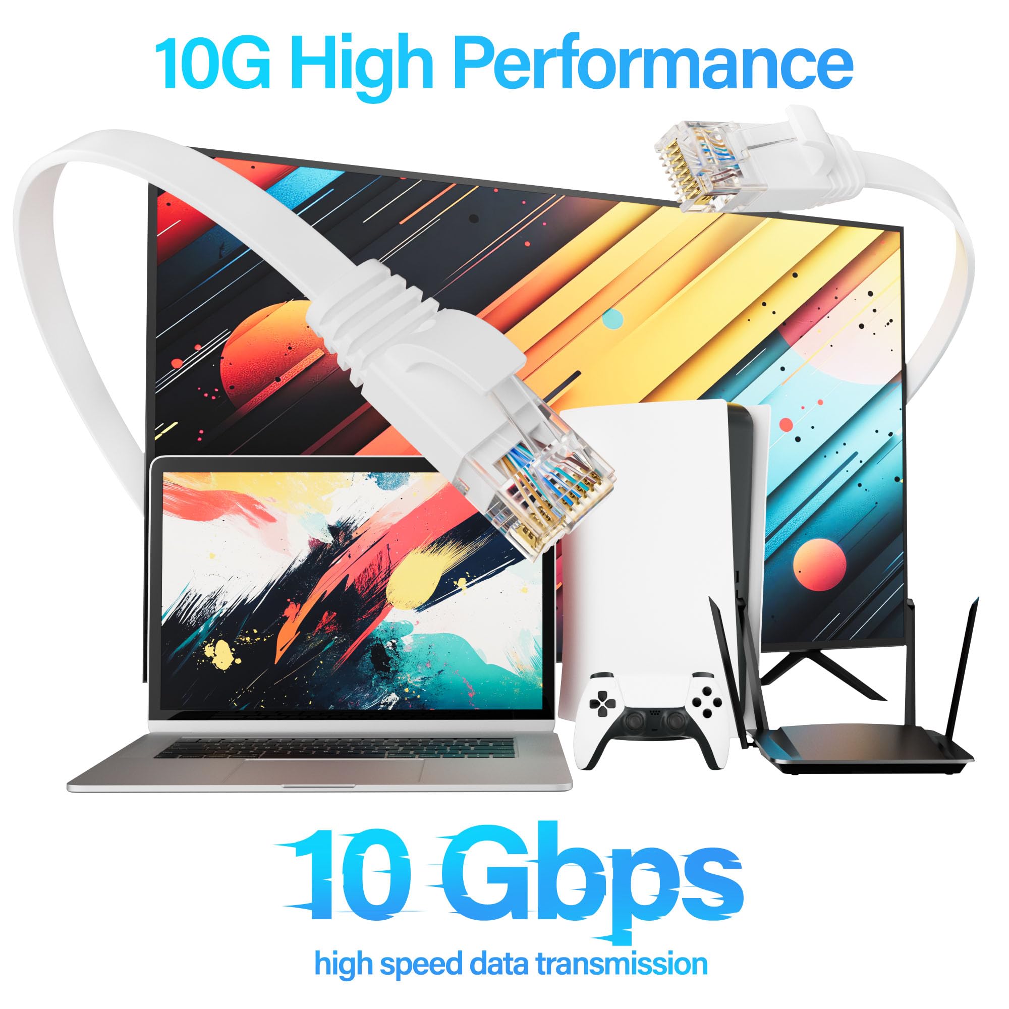 Mnlnbuao Cat 6 Flat Ethernet Cable 100 FT, UTP 10Gbps High-Speed - Mnlnbuao Official Product View 3
