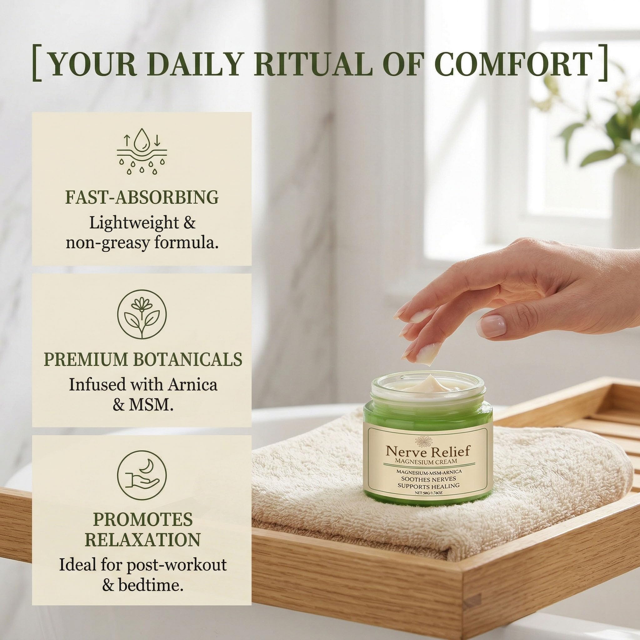 Elefair magnesium cream for muscle and nerve relief, moisturizing skin cream with soothing, natural ingredients.