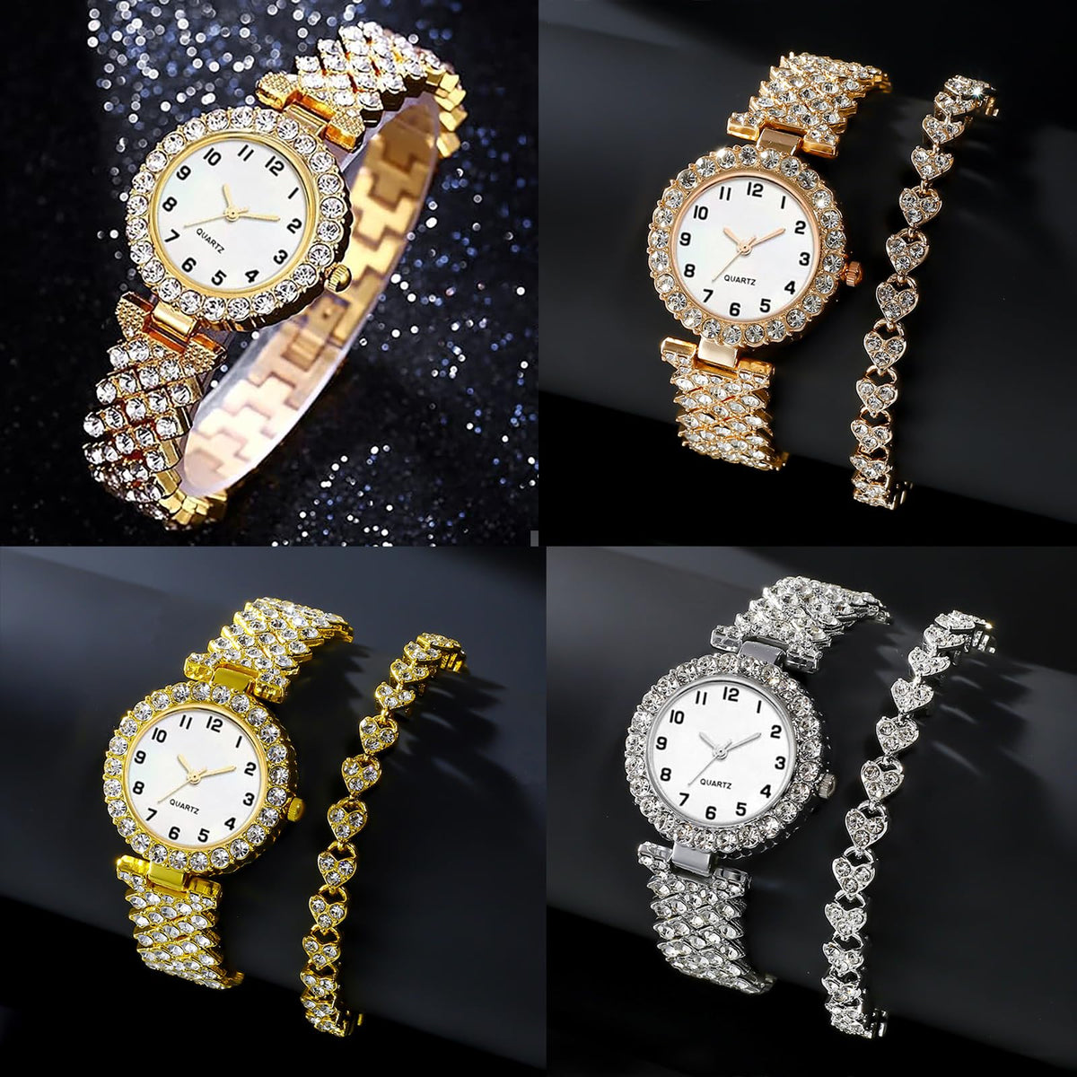 6 Pack Set Diamond Watches and Bangle Bracelet for Women - yunanwa Official Imagery - 3