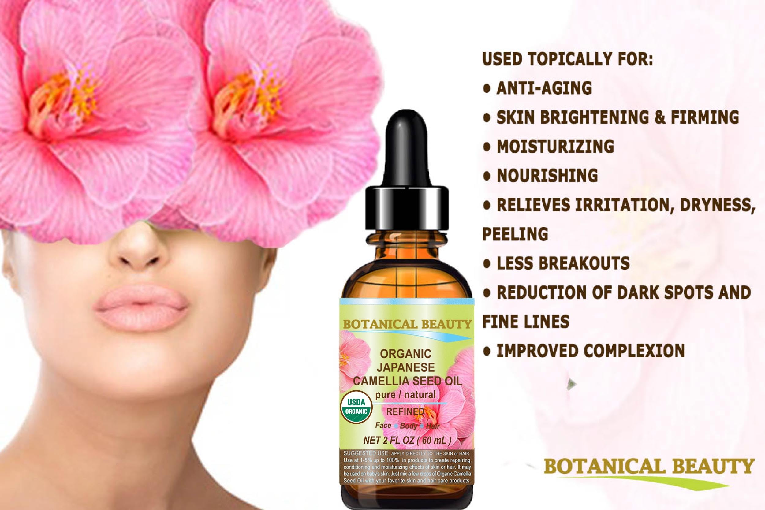 Botanical Beauty Japanese ORGANIC CAMELLIA Seed Oil. 100% Pure - Botanical Beauty
